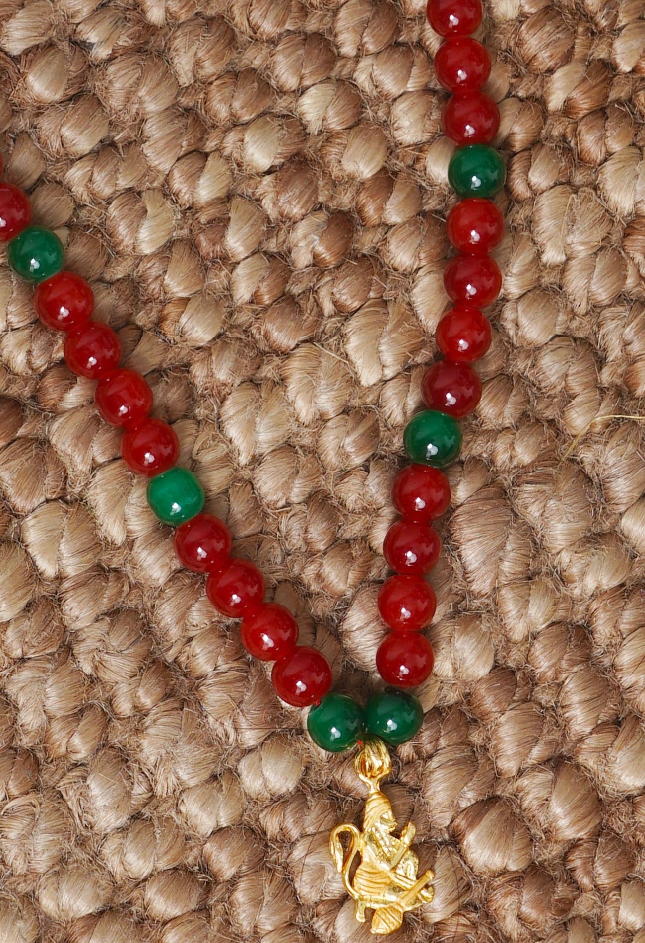 Red and Green Amravati Round Beads Necklace with Pendent-UJ405