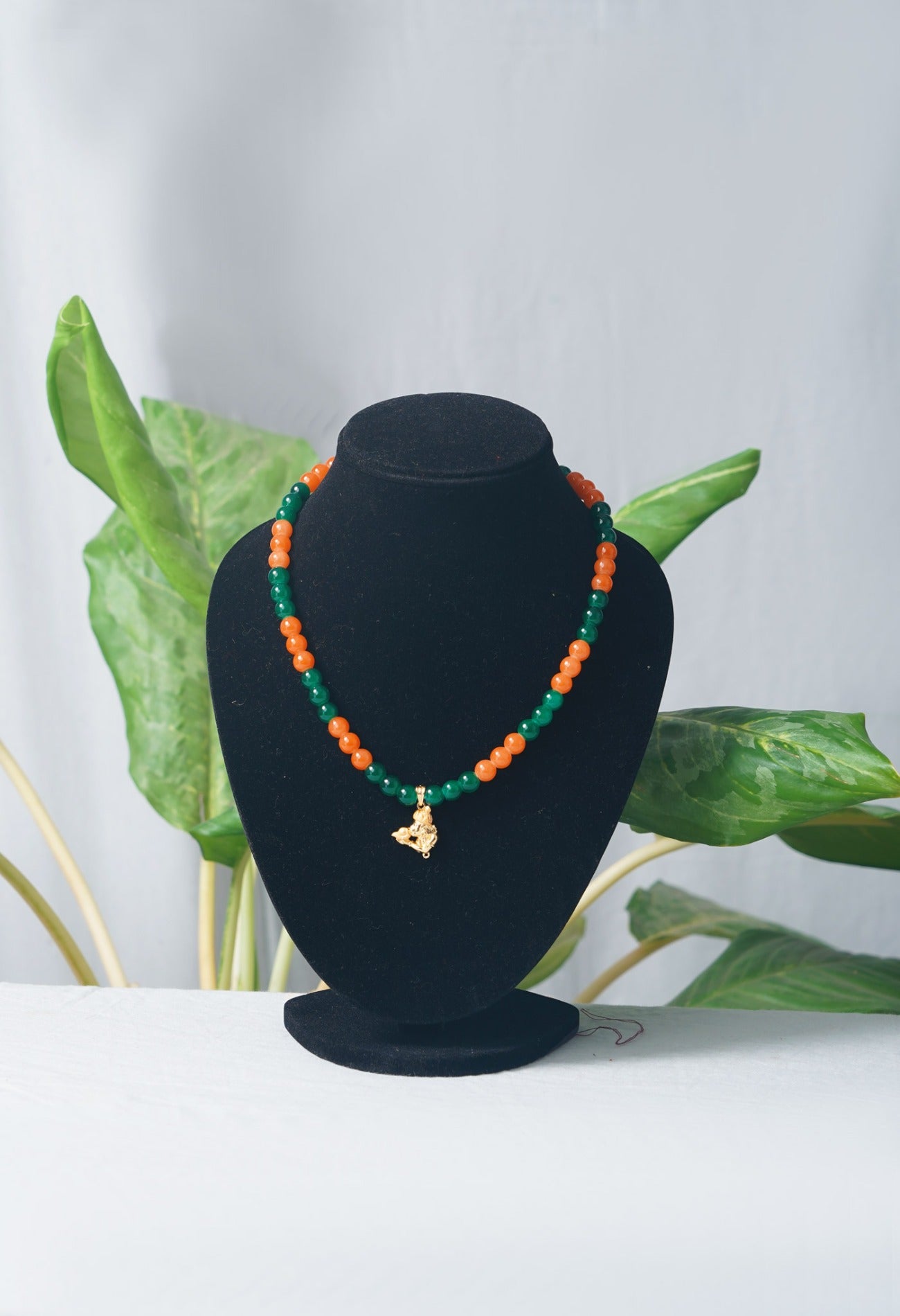 Online Shopping for Green and Orange Amravati Round Beads Necklace with Pendent with jewellery from Andhra pradesh at Unnatisilks.com India
