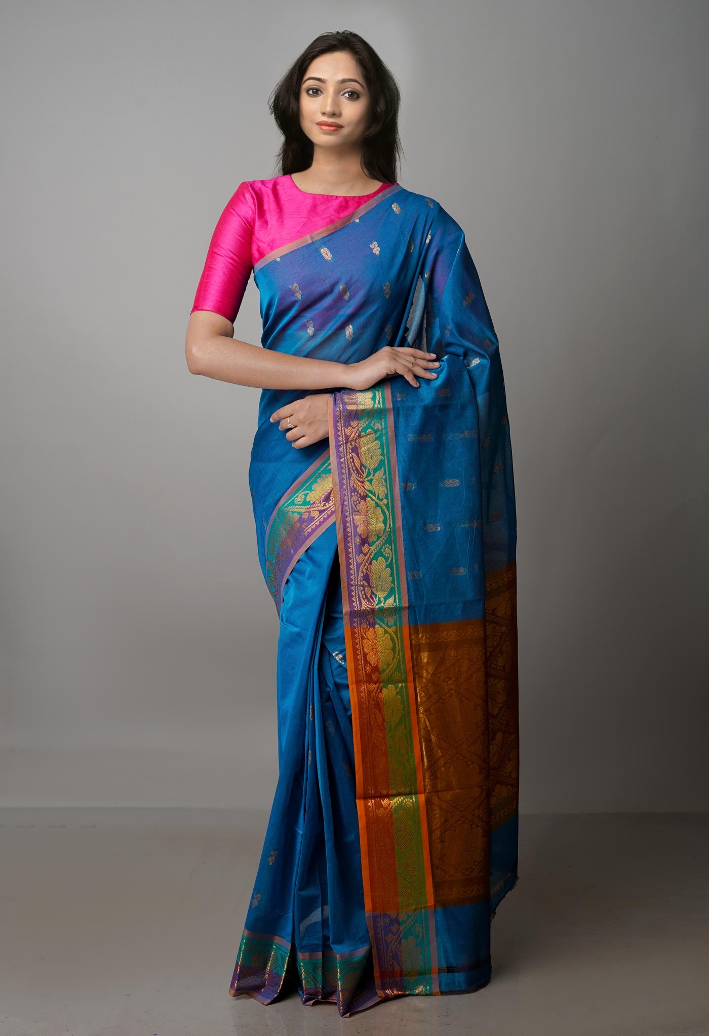 Tattvam Blue Silk Cotton Maheshwari Handloom Saree – Baro Market