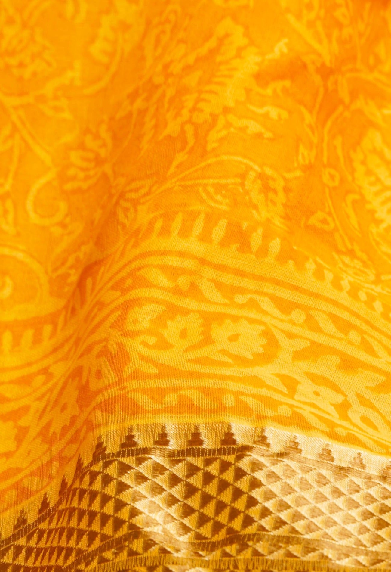 Yellow  Mulmul Cotton Saree-UNM62125