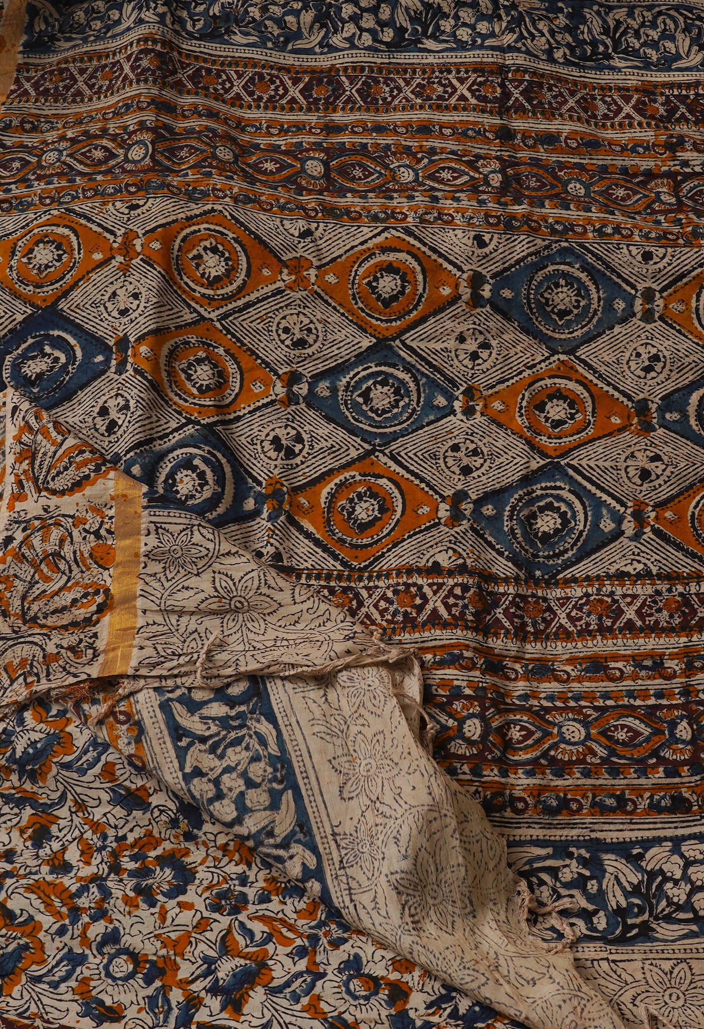 Multi Pure Kalamkari Block Printed  Silk Saree