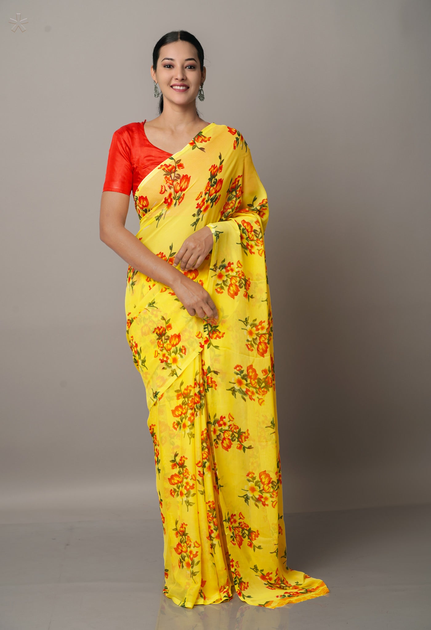 Yellow  Fancy Block Printed Georgette Saree-UNM66924