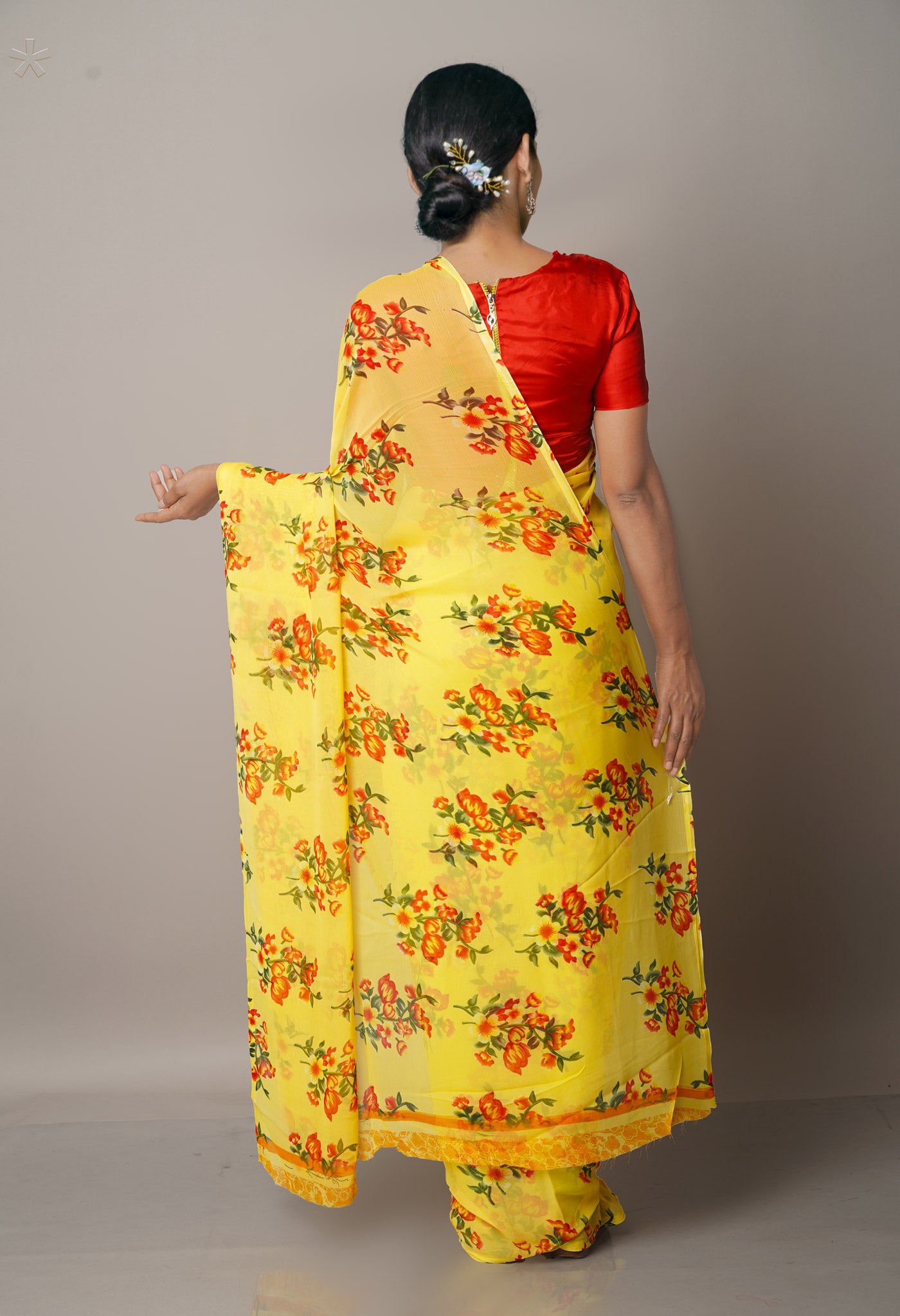 Yellow  Fancy Block Printed Georgette Saree-UNM66924