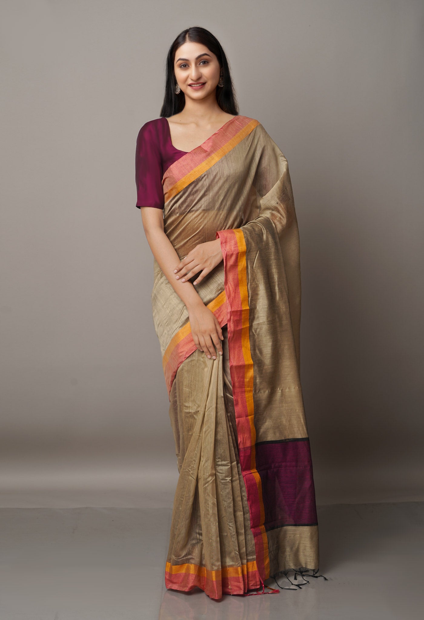 Buy Eru Brown Chanderi Sico Saree-UNM67072 Online at Unnatisilks.com ...