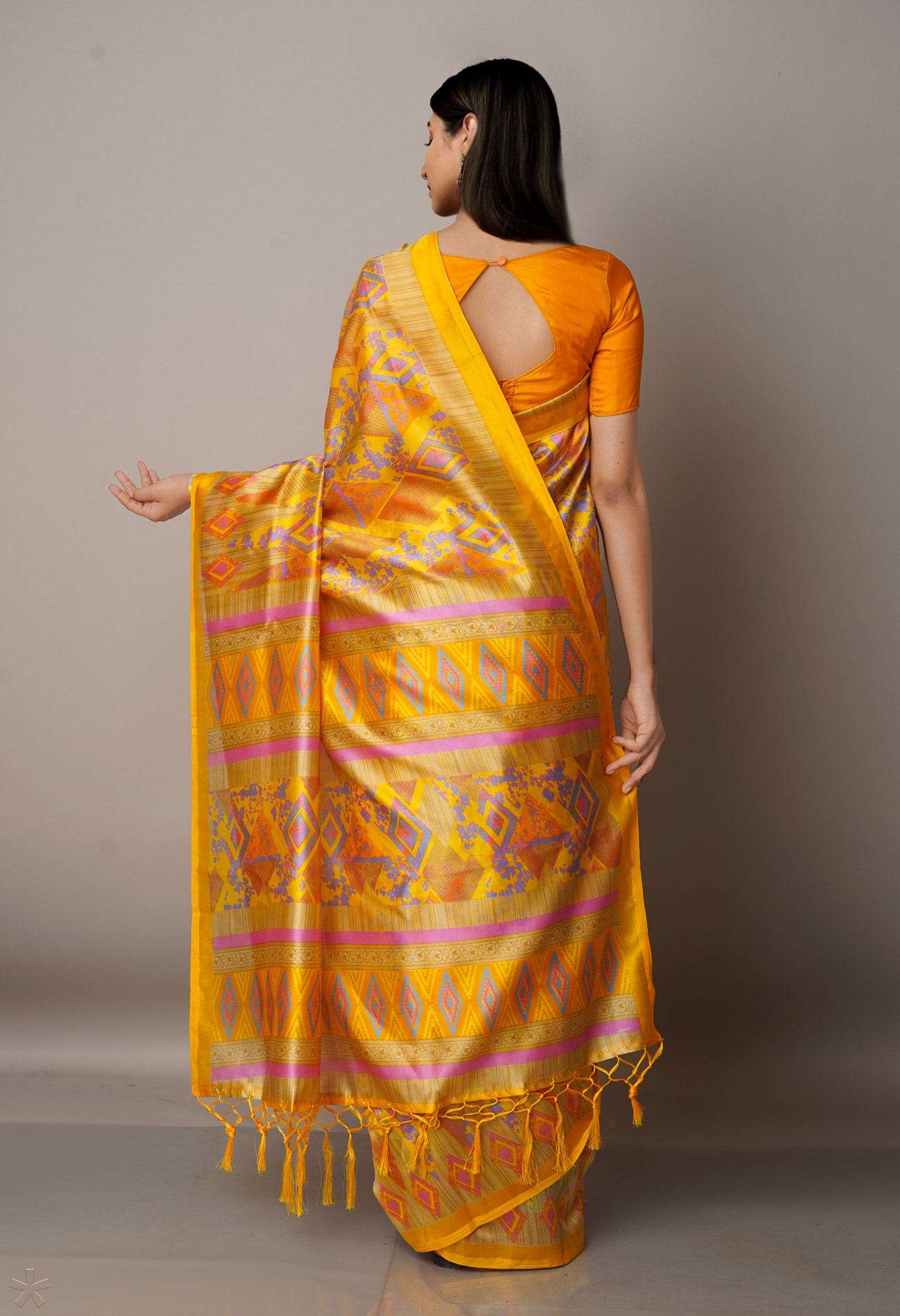 Yellow  Fancy Block Printed  Art Silk  Saree-UNM67351