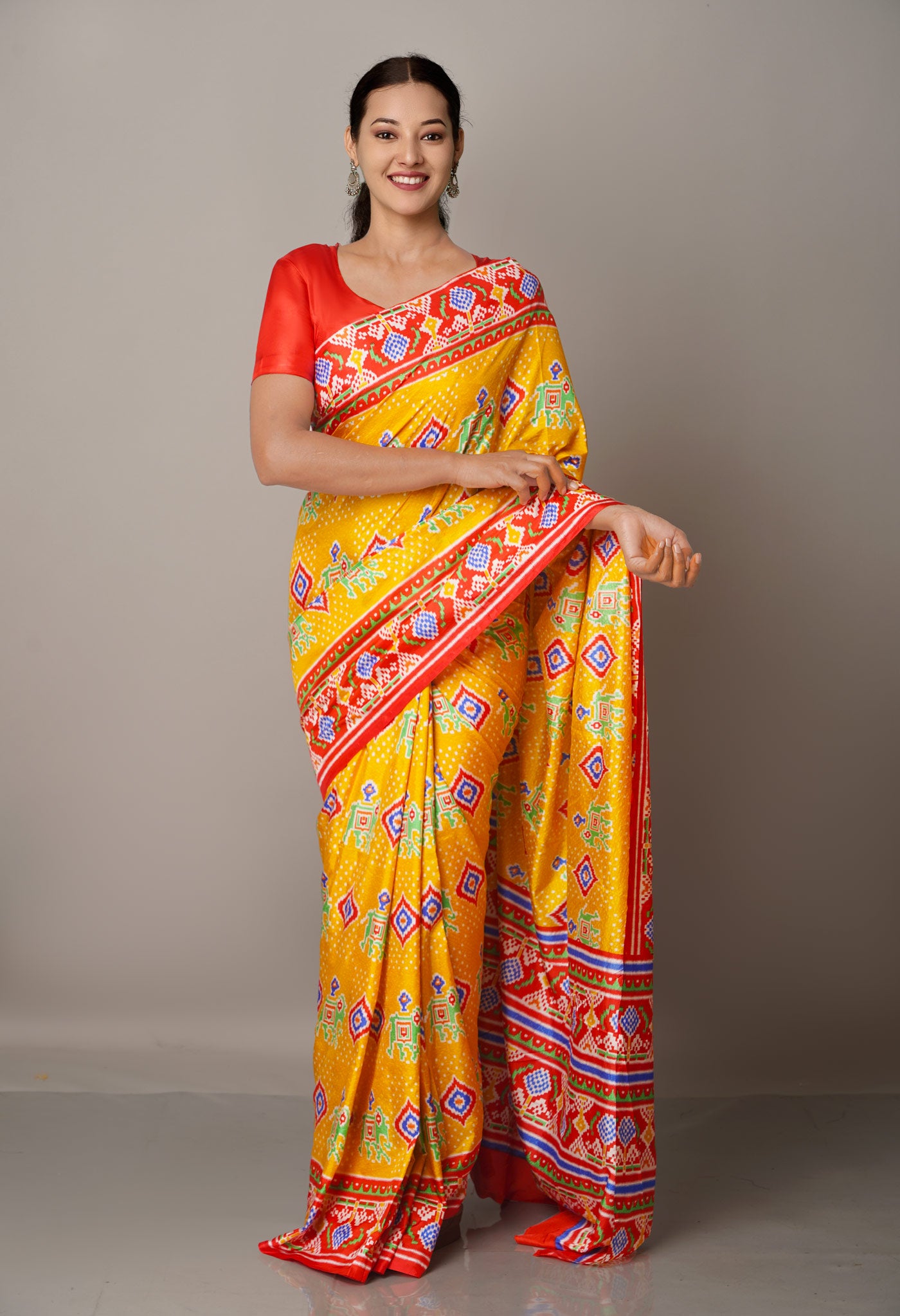 Yellow  Ikat Printed Soft Silk Saree-UNM67378