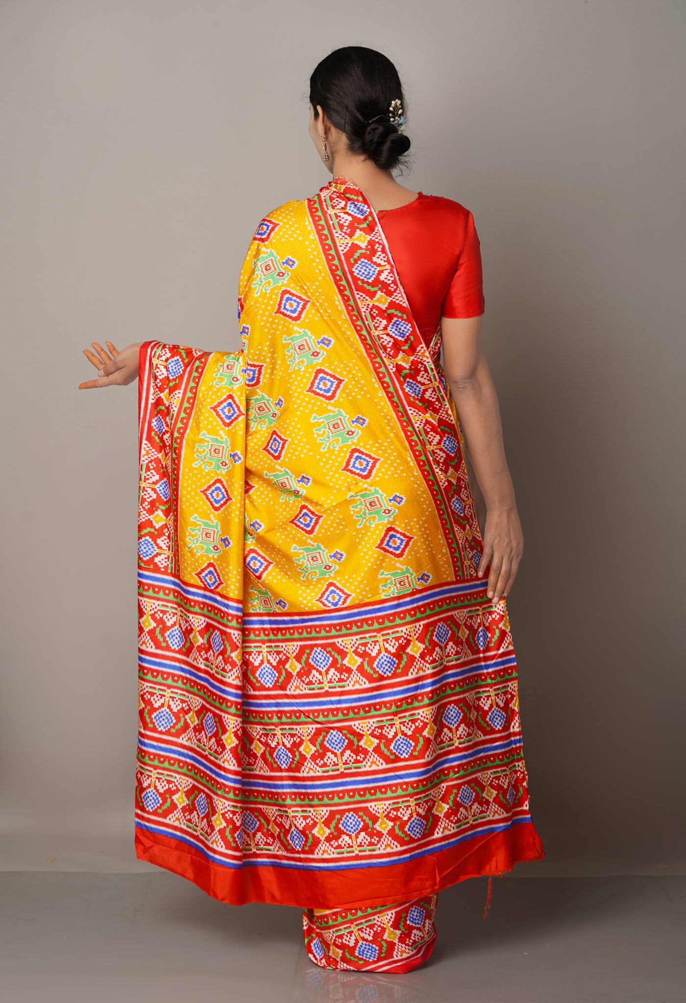 Yellow  Ikat Printed Soft Silk Saree-UNM67378