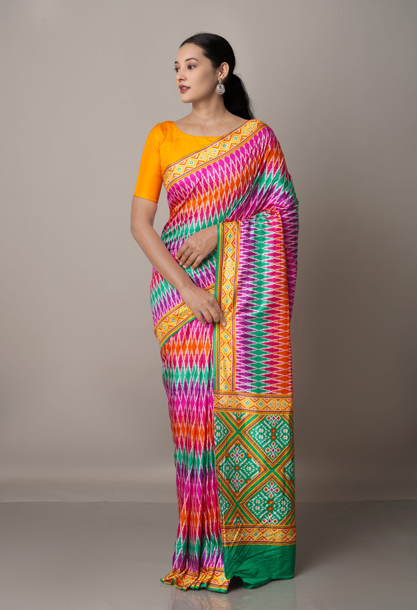 Multi  Ikat Printed Soft Silk Saree-UNM67397