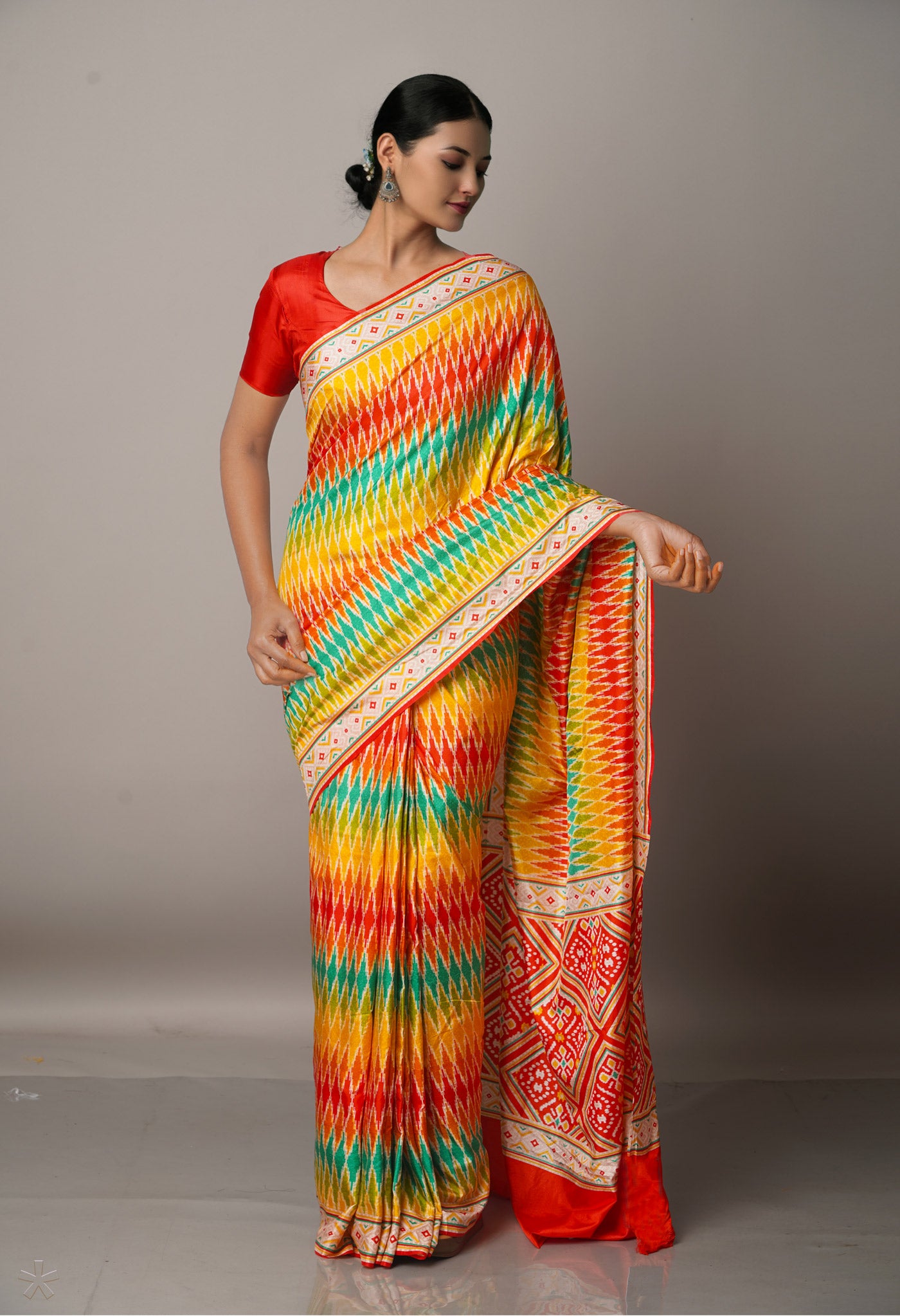 Multi  Ikat Printed Soft Silk Saree-UNM67398