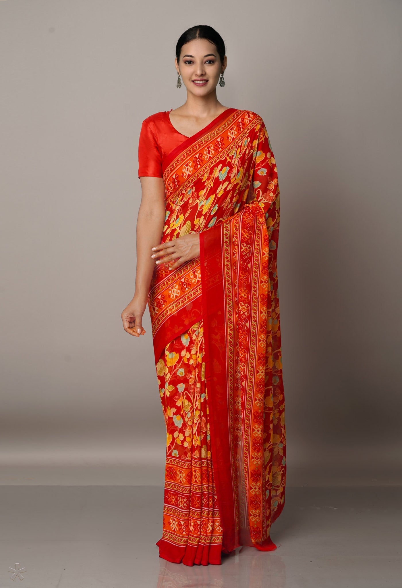 Red  Fancy Block Printed Georgette Silk Saree-UNM67422