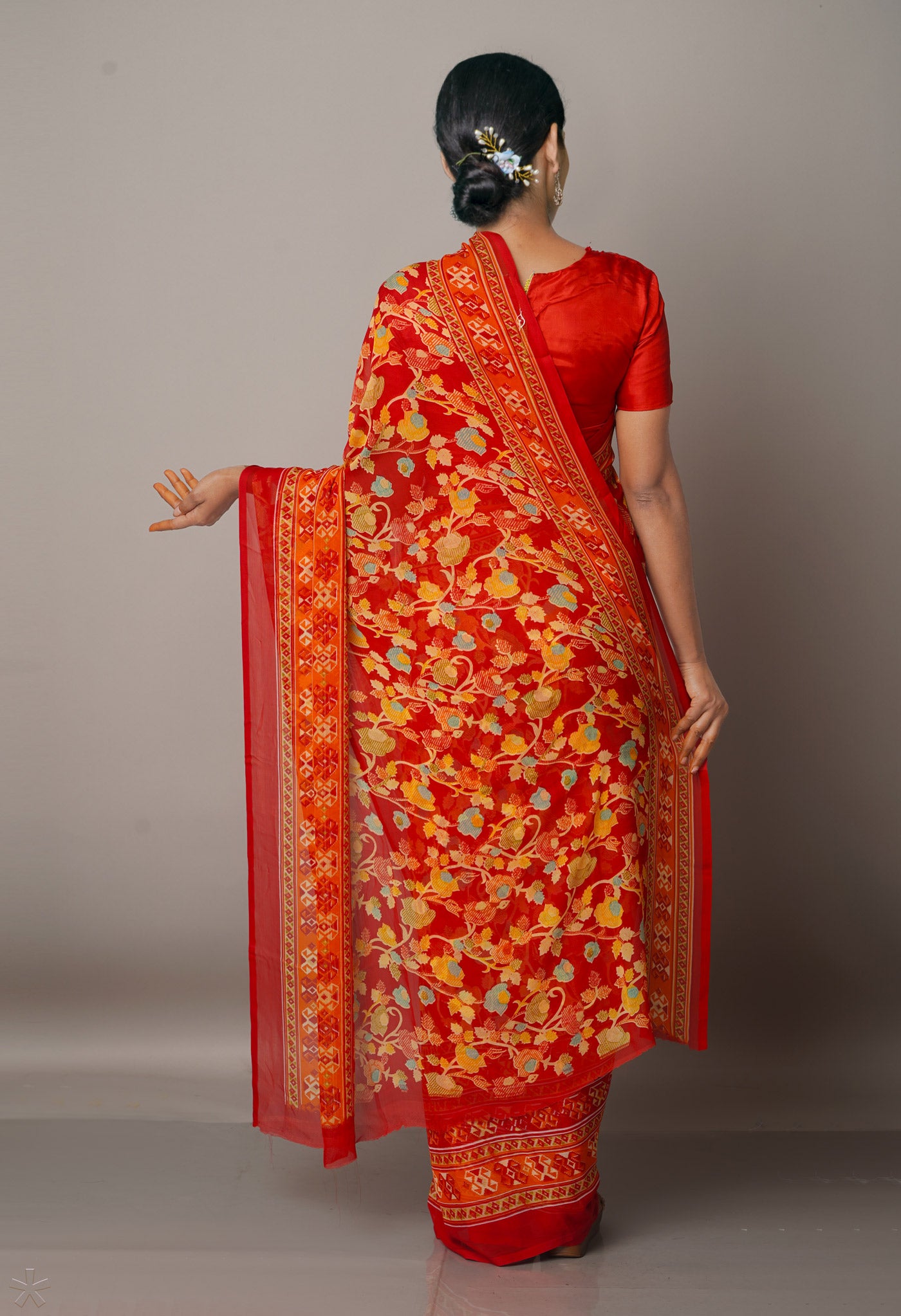 Red  Fancy Block Printed Georgette Silk Saree-UNM67422