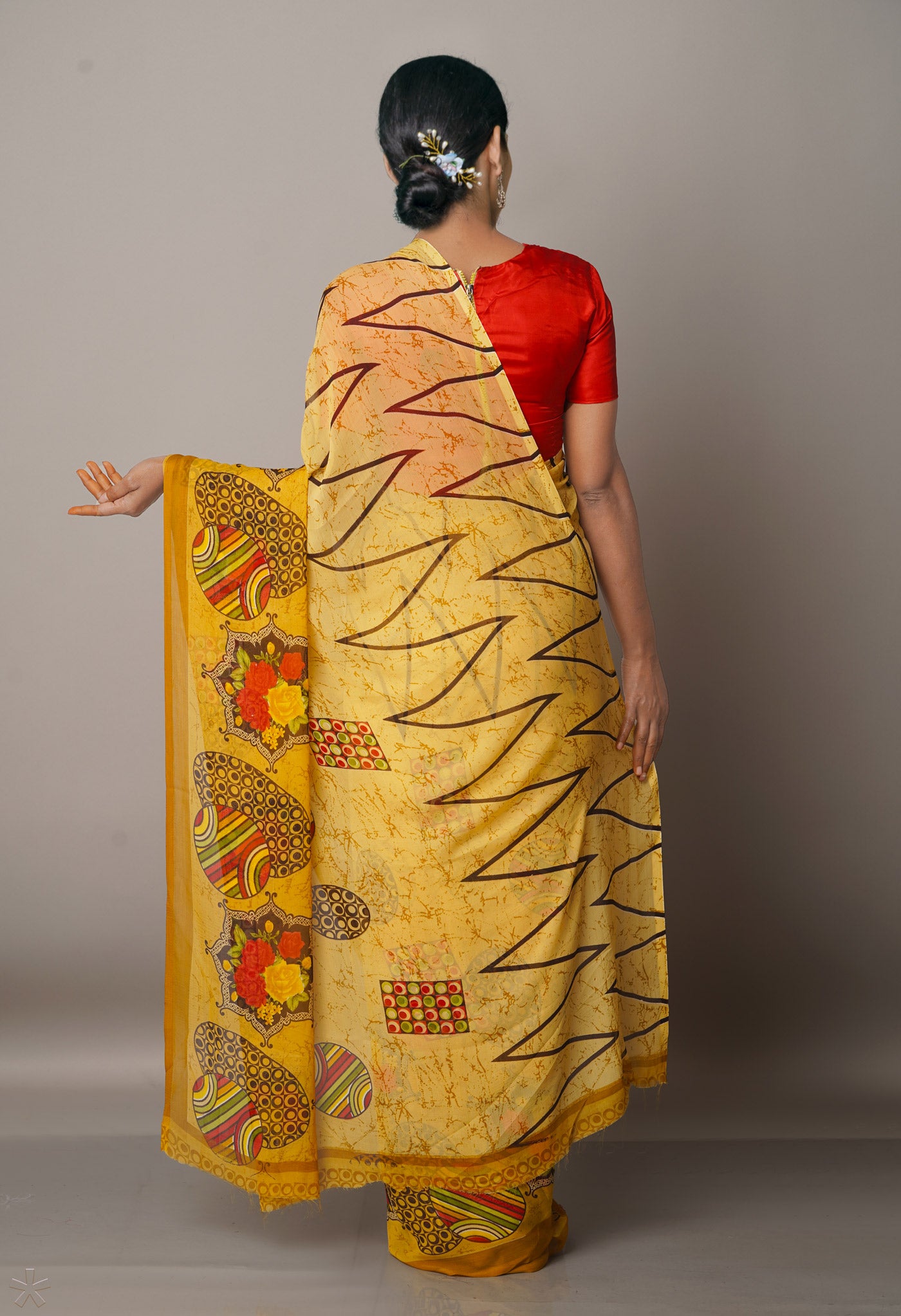 Yellow  Fancy Block Printed Georgette Silk Saree-UNM67426