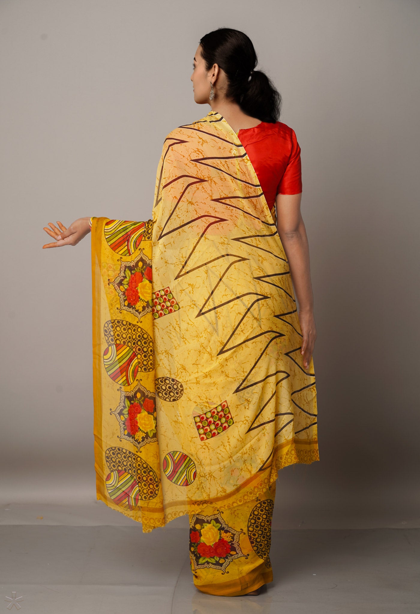 Yellow  Fancy Block Printed Georgette Silk Saree-UNM67437