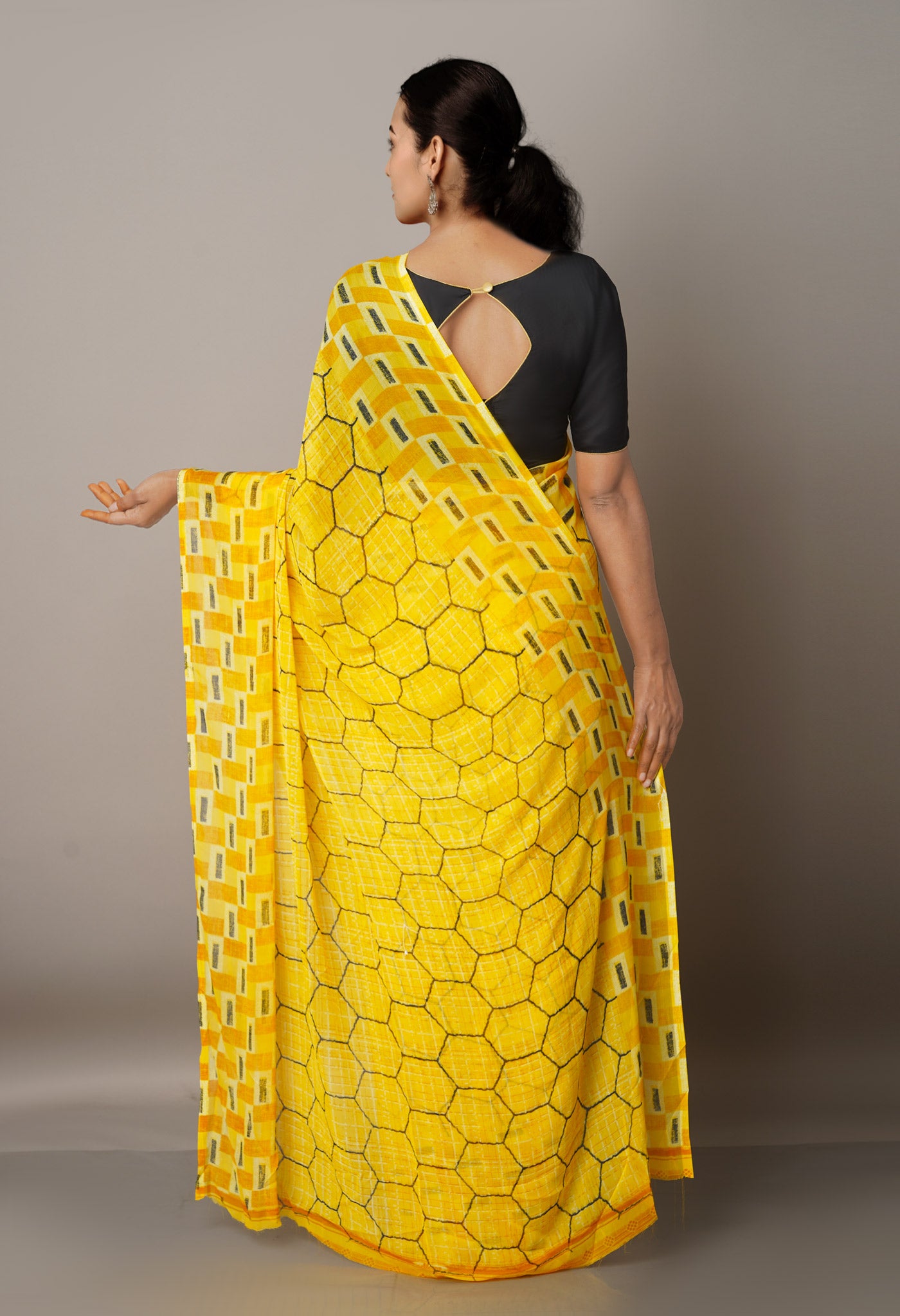 Yellow  Fancy Block Printed Georgette Silk Saree-UNM67439