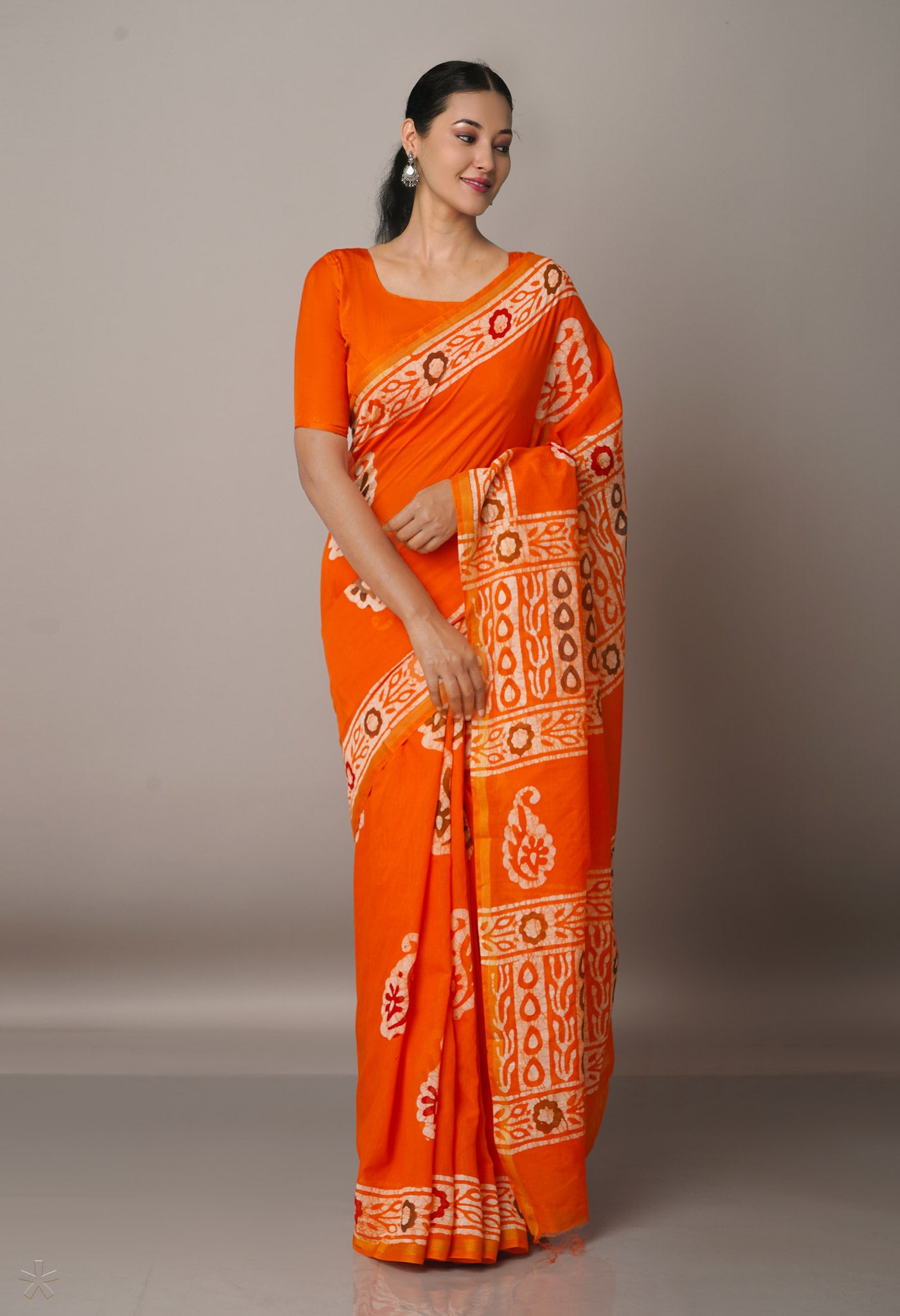 Orange  Batik Chanderi  Sico Saree-UNM67543