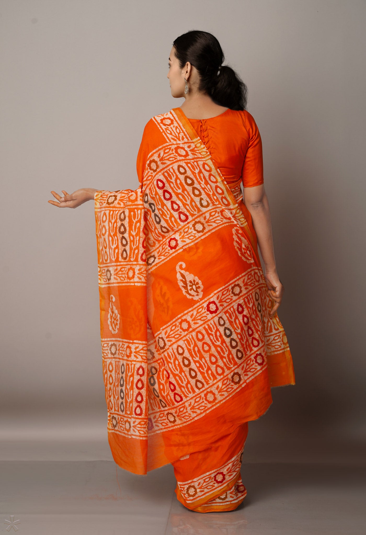 Orange  Batik Chanderi  Sico Saree-UNM67543