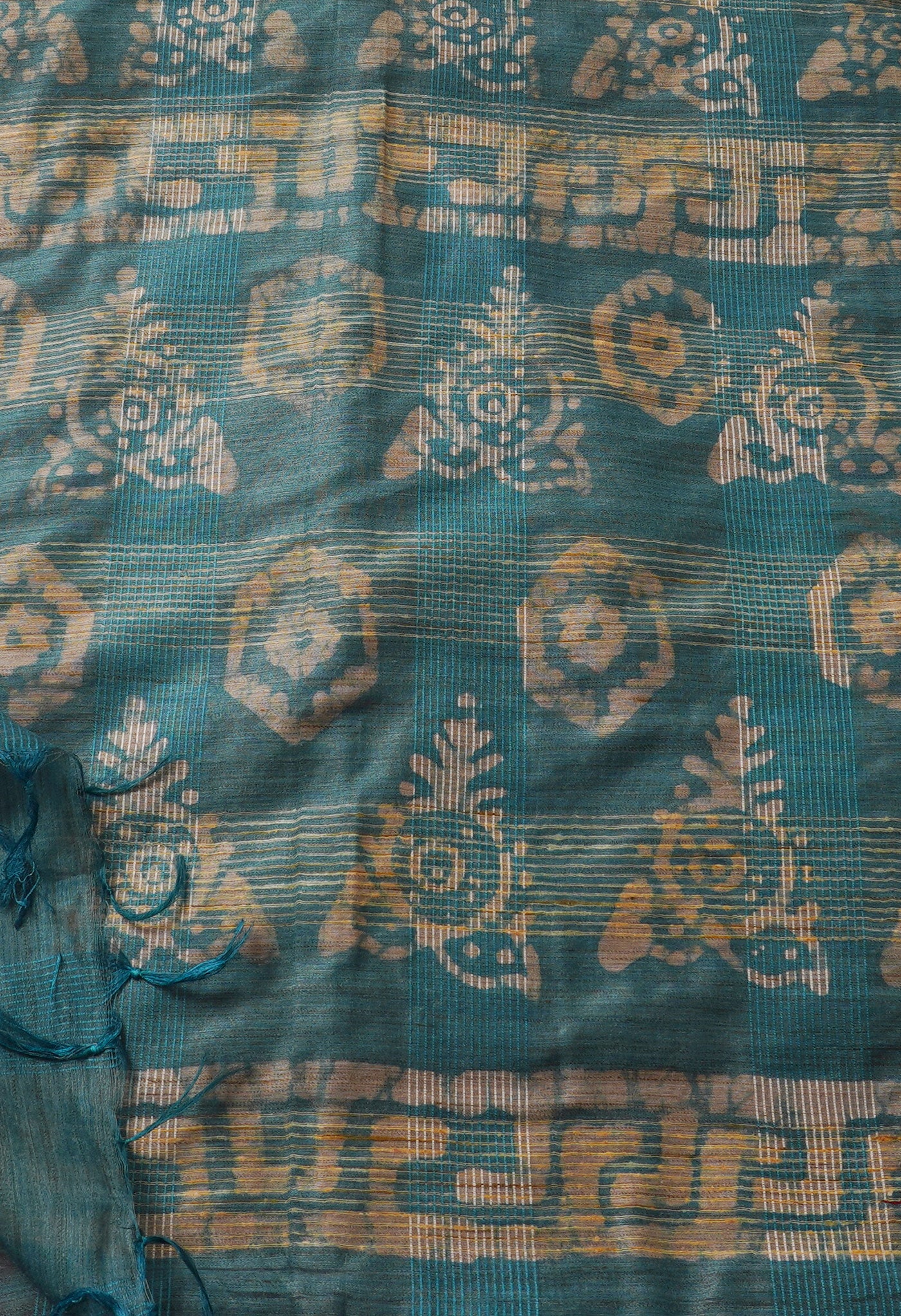 Online Shopping for Bitter Sweet Orange-Cyan Blue Pure Batik Bhagalpuri Sico Saree-UNM67547 with Batik from Bihar at Unnatisilks.com India