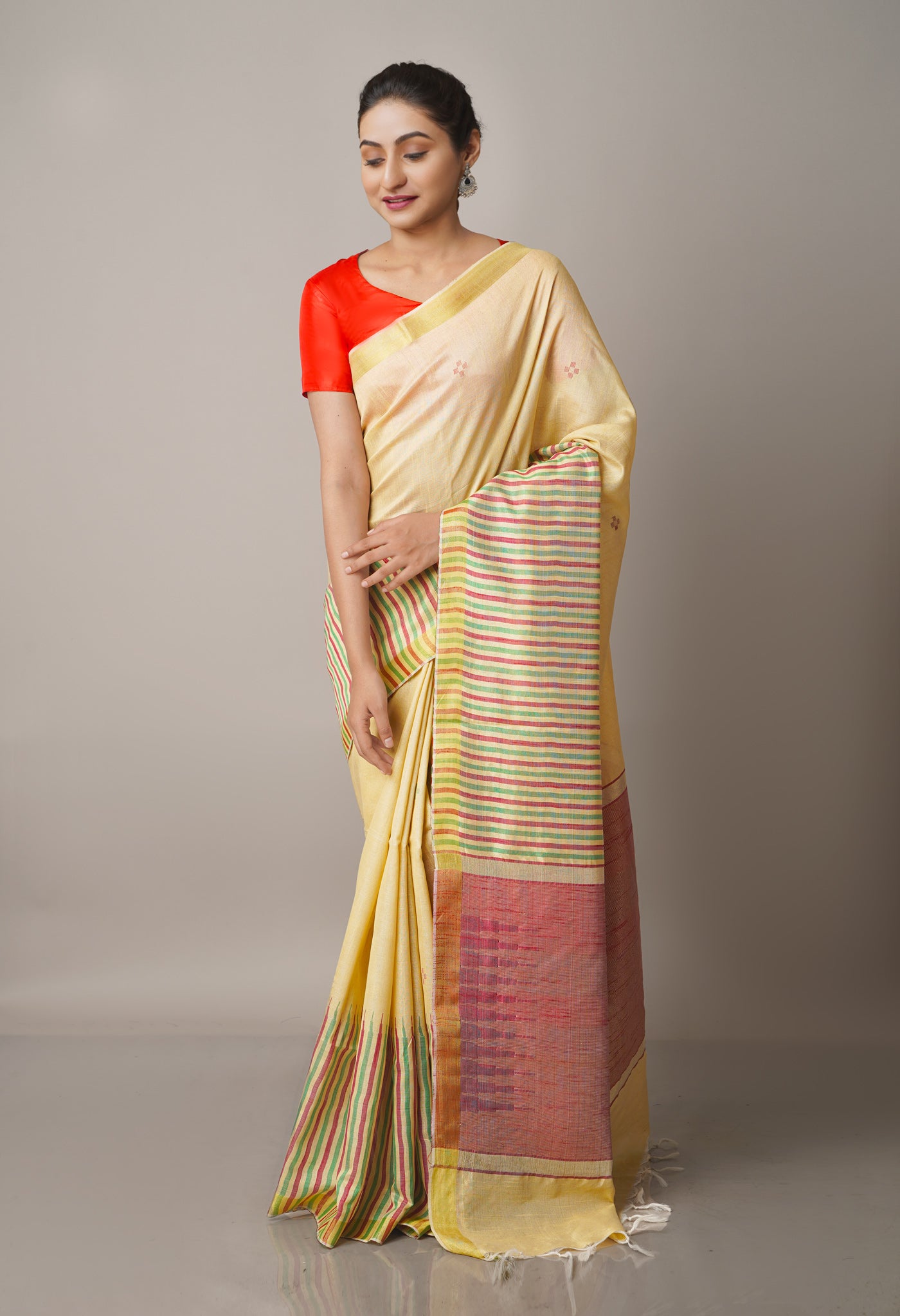 Cream  Dupion Silk Saree-UNM67814