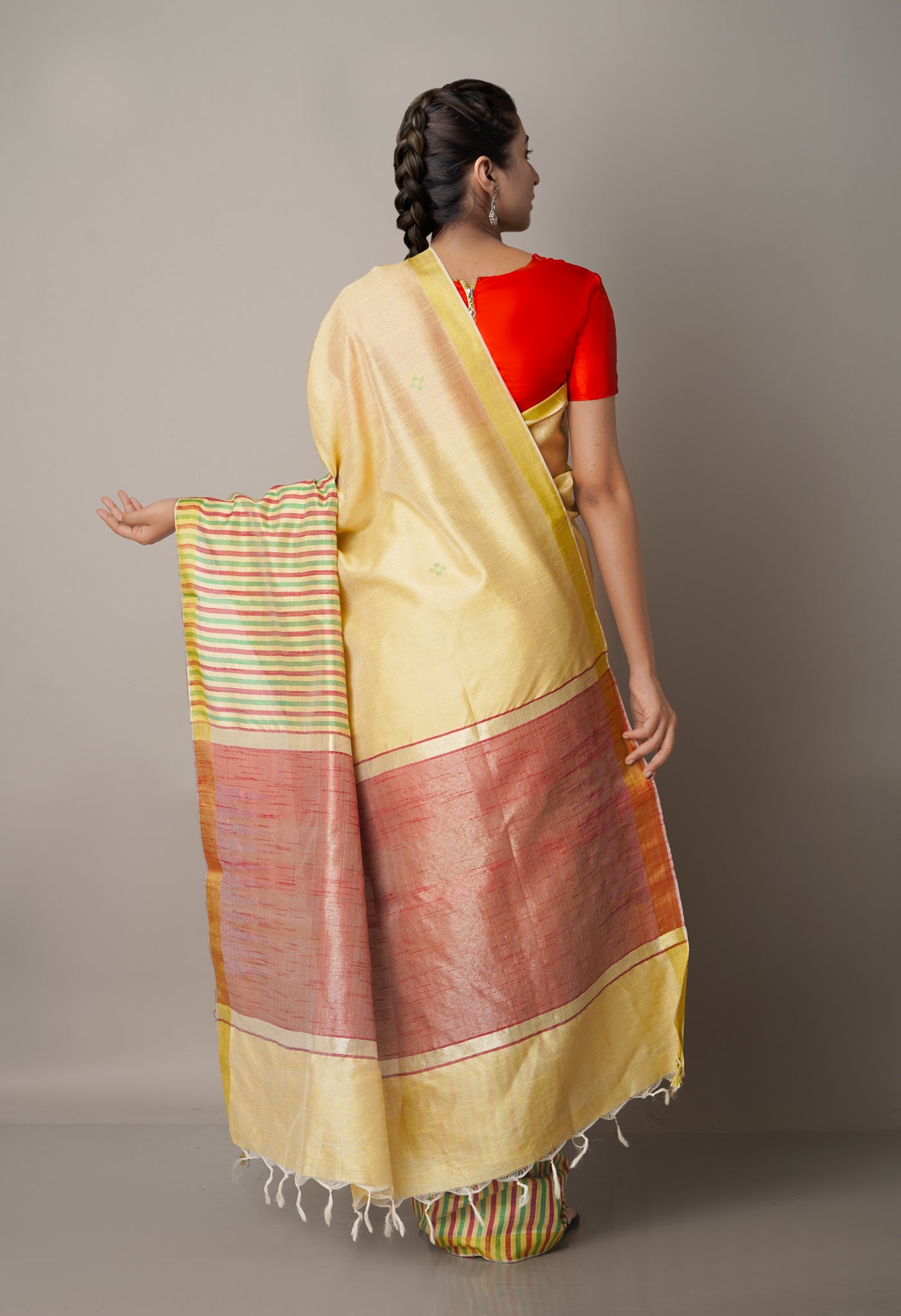 Cream  Dupion Silk Saree-UNM67814