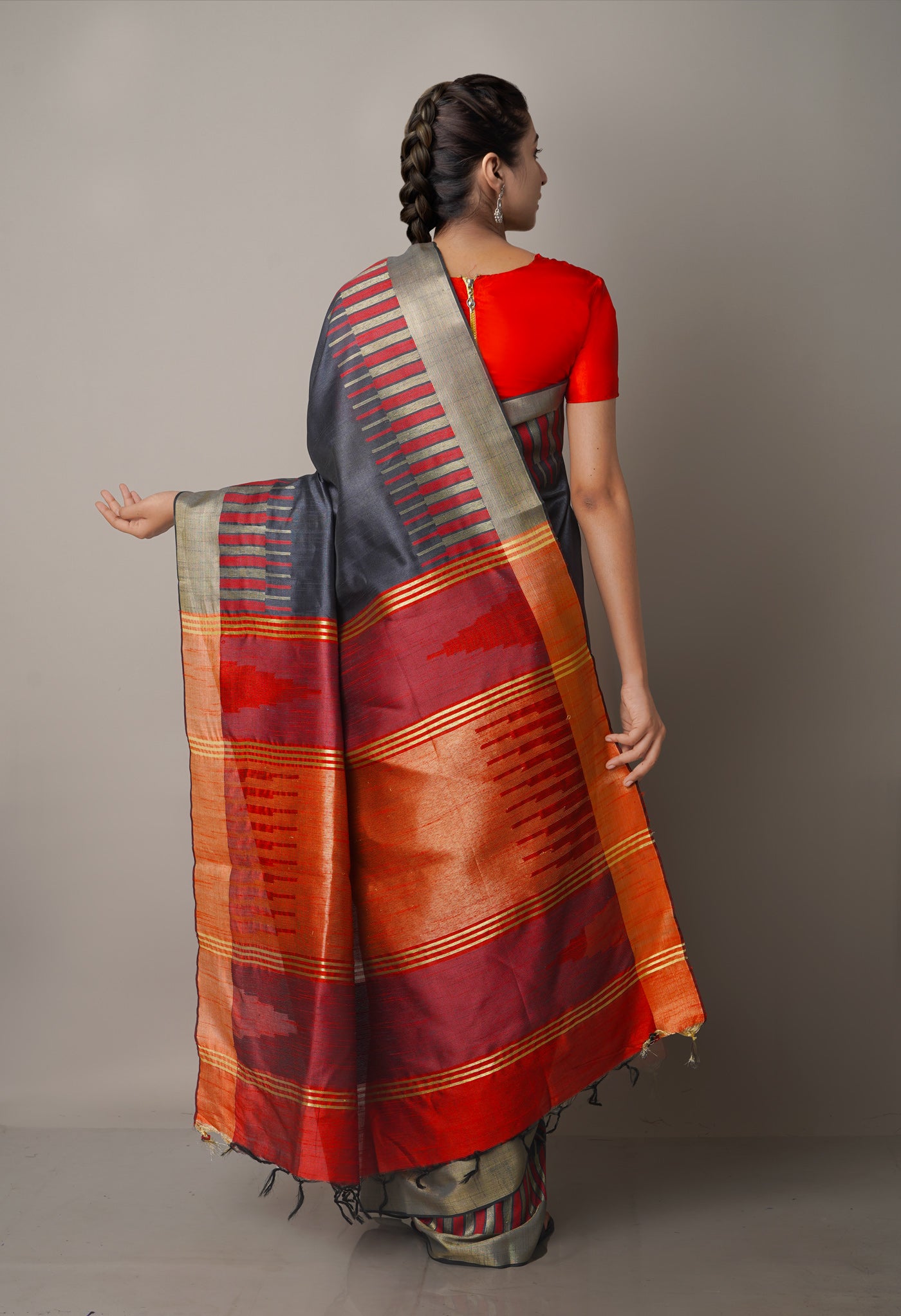 Grey  Dupion Silk Saree-UNM67825