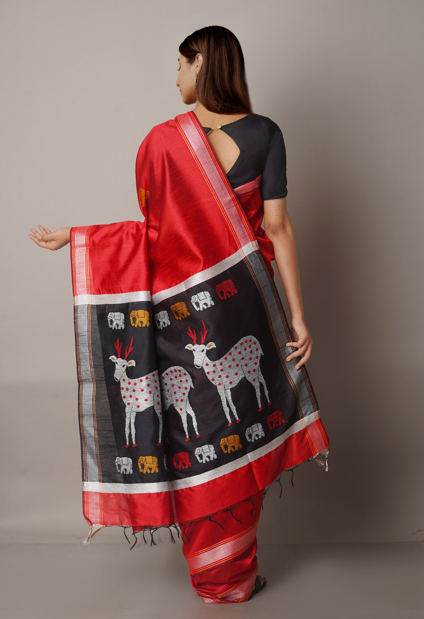 Carmine Red  Dupion Silk Saree-UNM67833