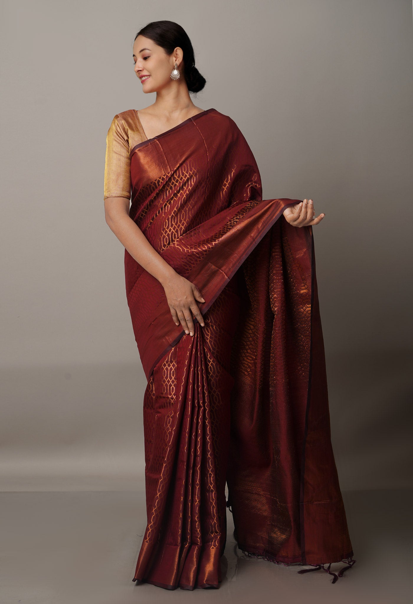 Dark Brown  Fancy Banarasi Silk Saree-UNM67950