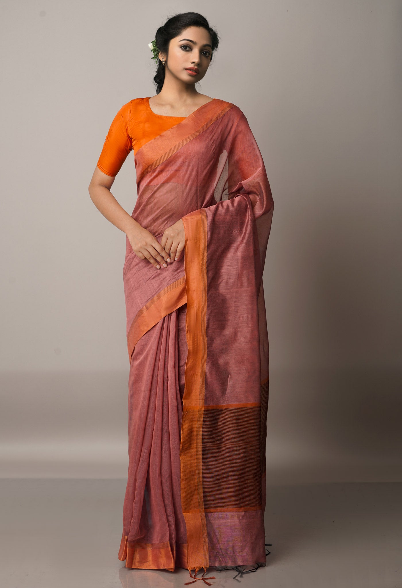 Peach Red  Chanderi Sico Saree-UNM68088