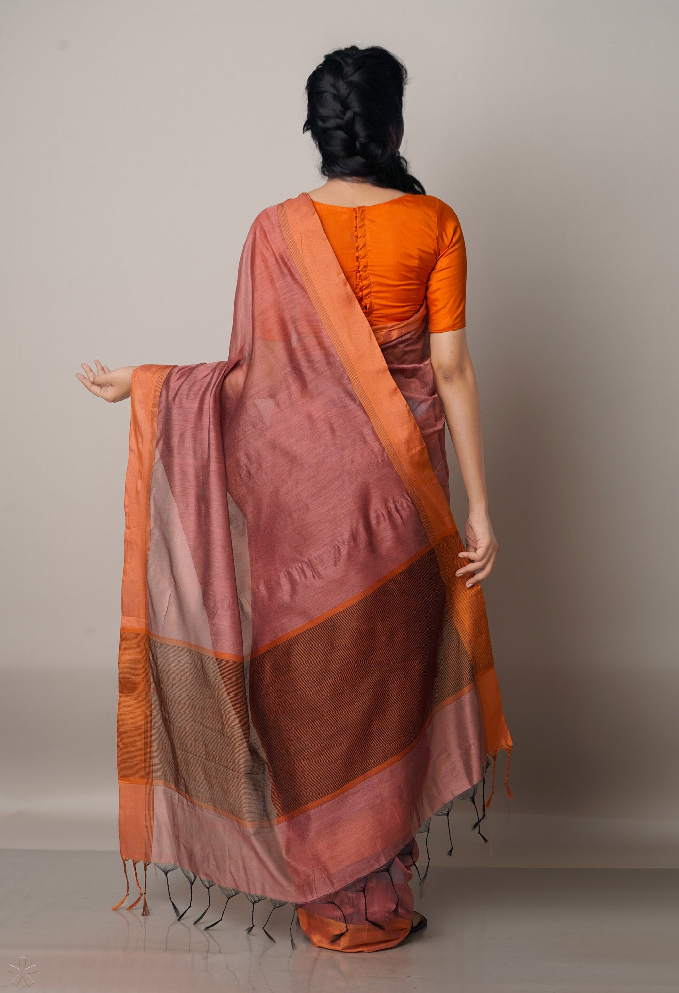 Peach Red  Chanderi Sico Saree-UNM68088