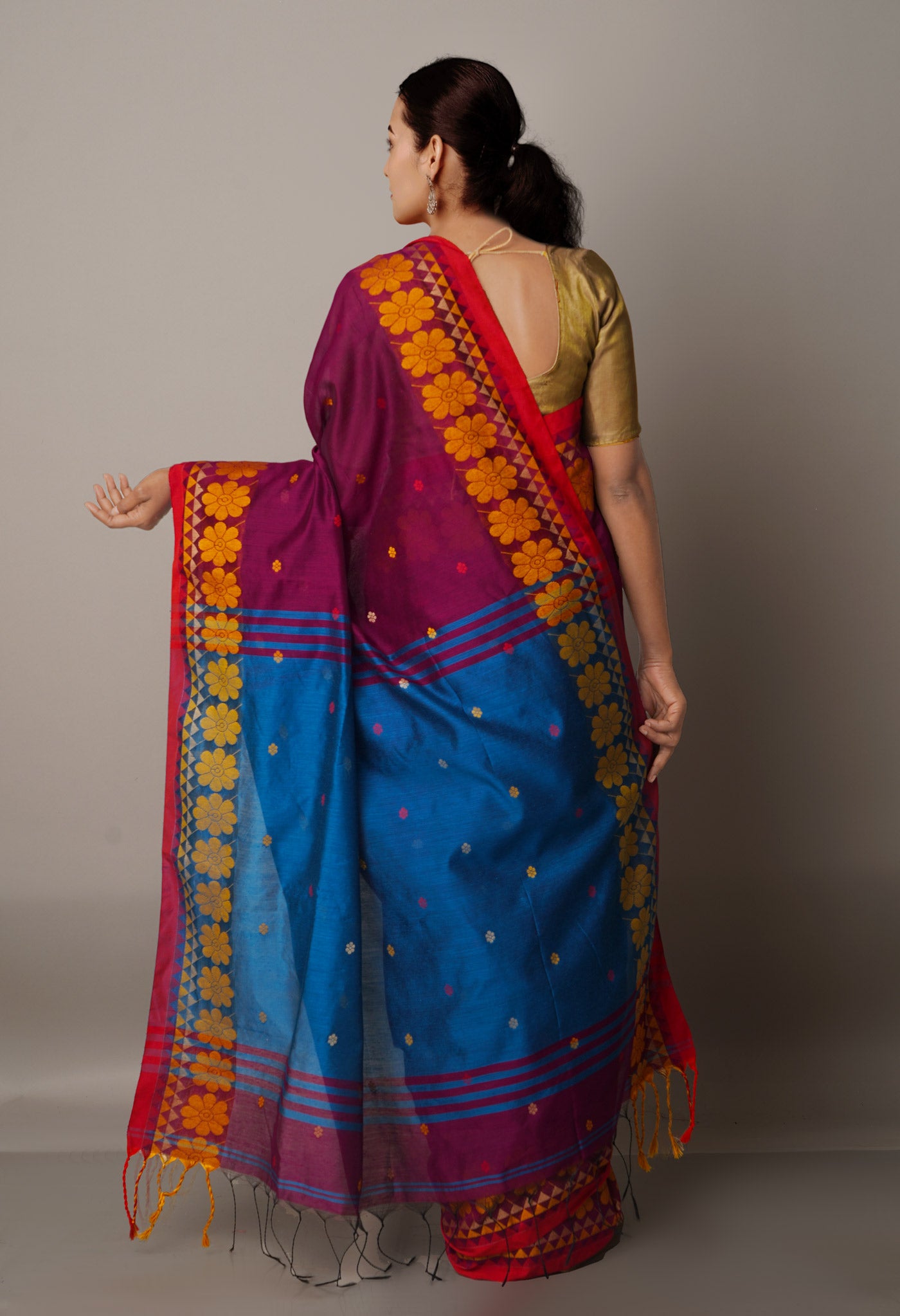 Purple Handloom Jamdhani Bengal Sico Saree-UNM68160