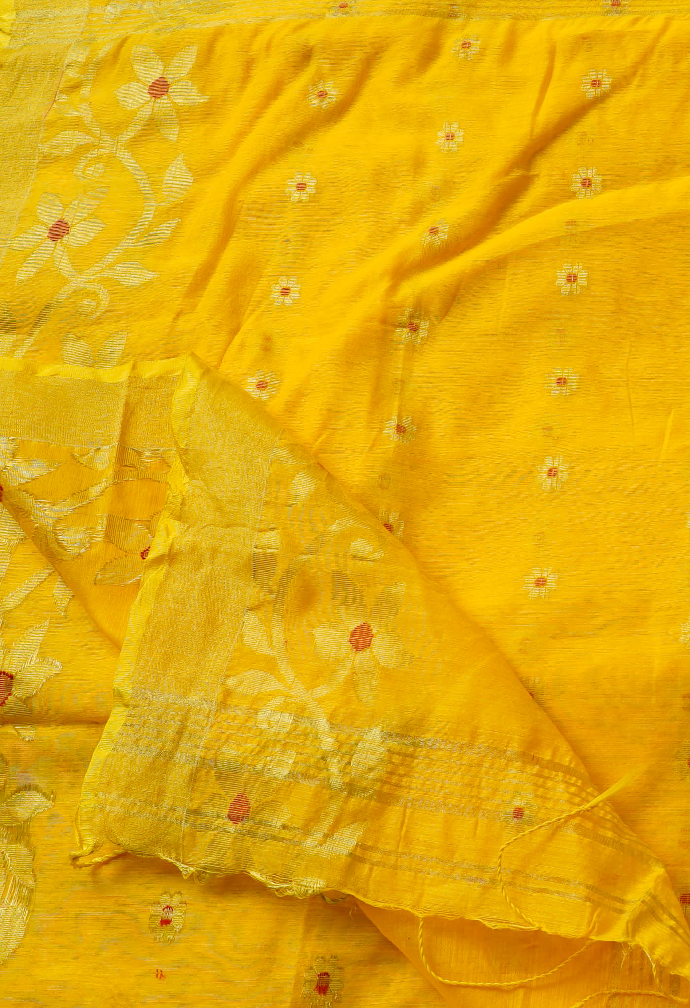 Yellow Handloom Jamdhani Bengal Sico Saree-UNM68173