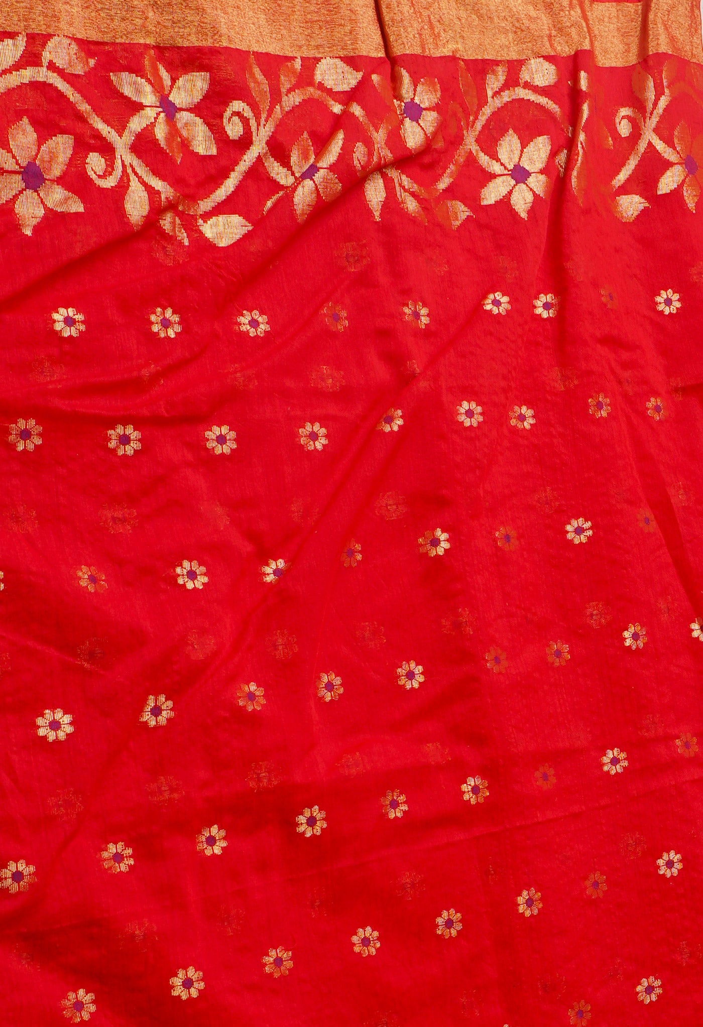 Red Handloom Jamdhani Bengal Sico Saree-UNM68176