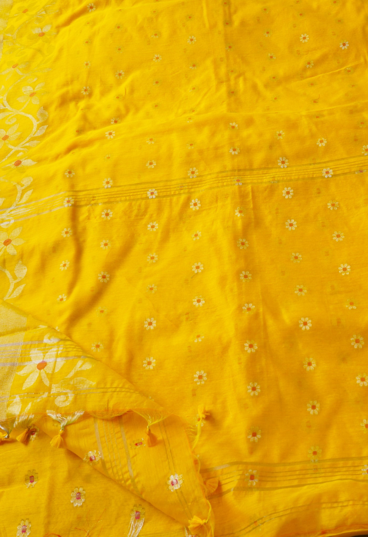 Yellow Handloom Jamdhani Bengal Sico Saree-UNM68178