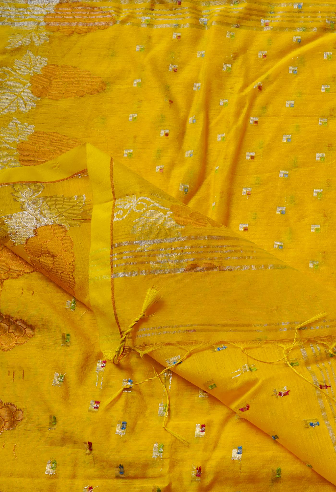 Yellow Handloom Jamdhani Bengal Sico Saree-UNM68201