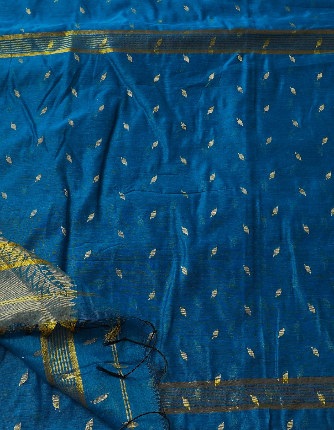 Blue Handloom Jamdhani Bengal Sico Saree-UNM68224