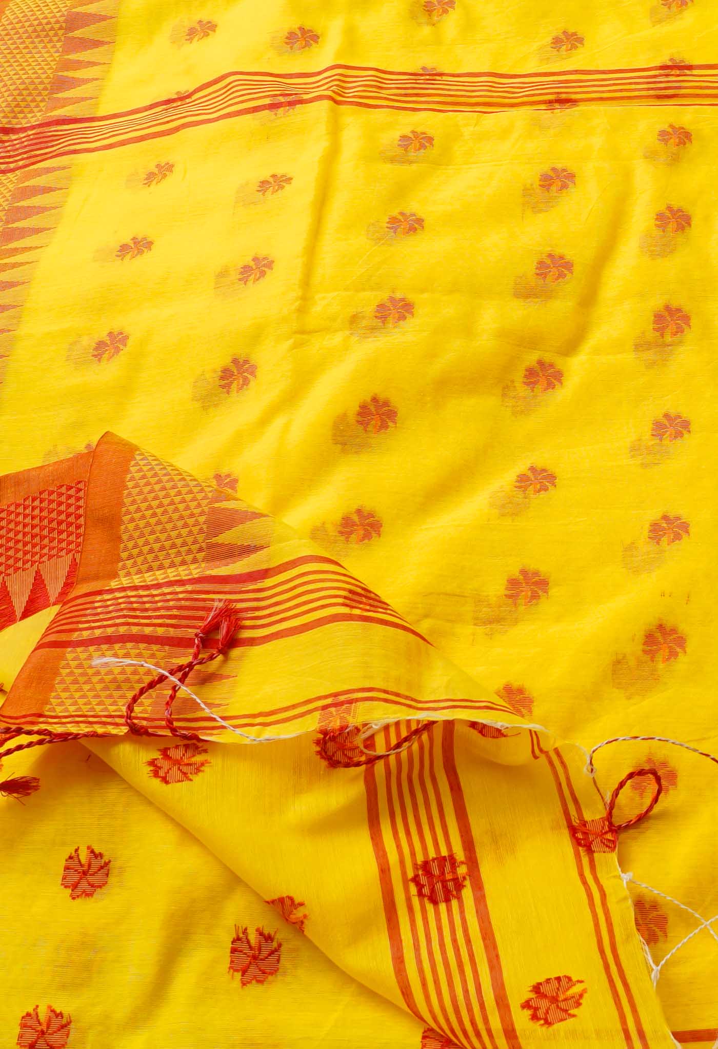 Yellow Handloom Jamdhani Bengal Sico Saree-UNM68227