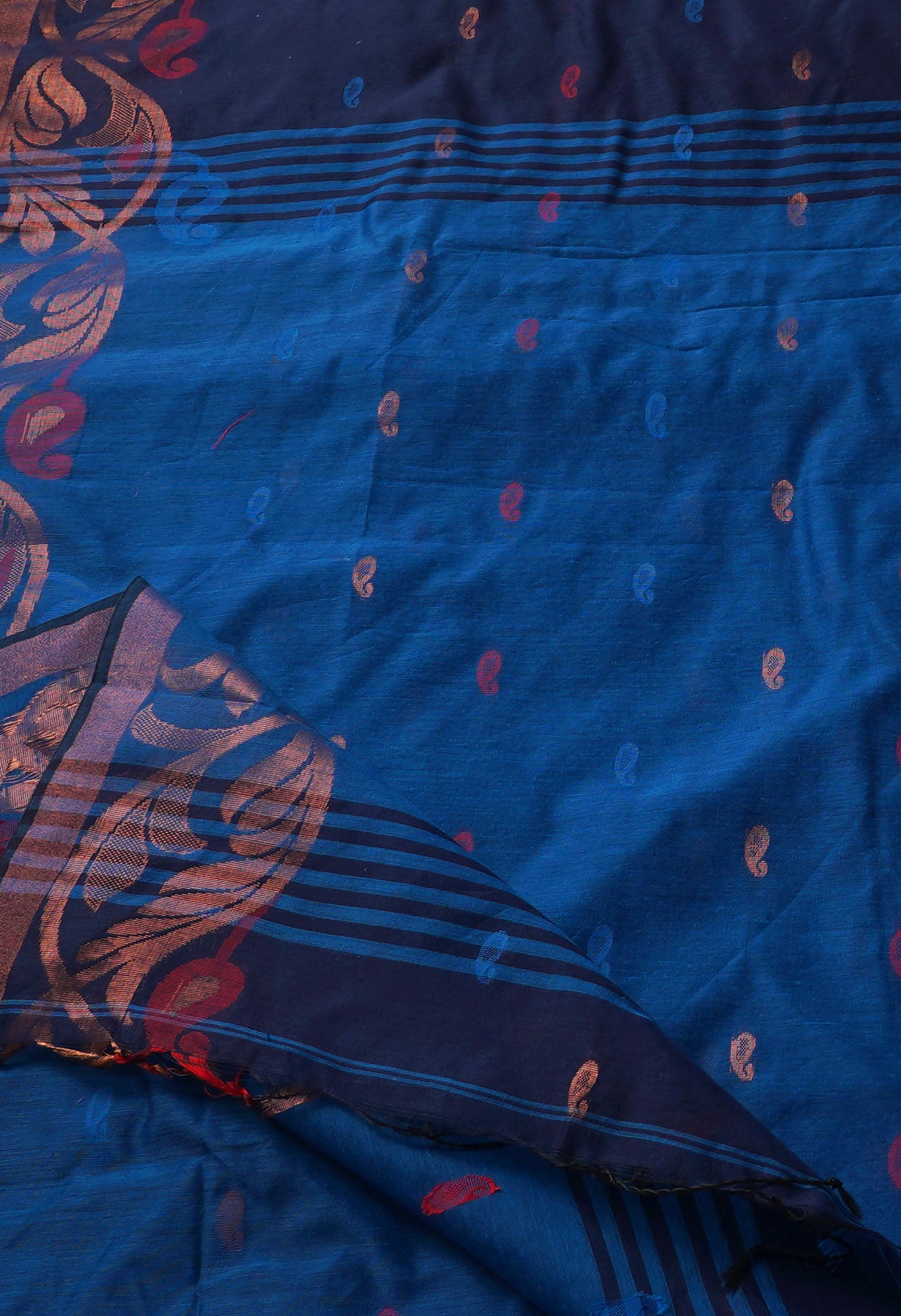 Navy Blue Handloom Jamdhani Bengal Sico Saree-UNM68245