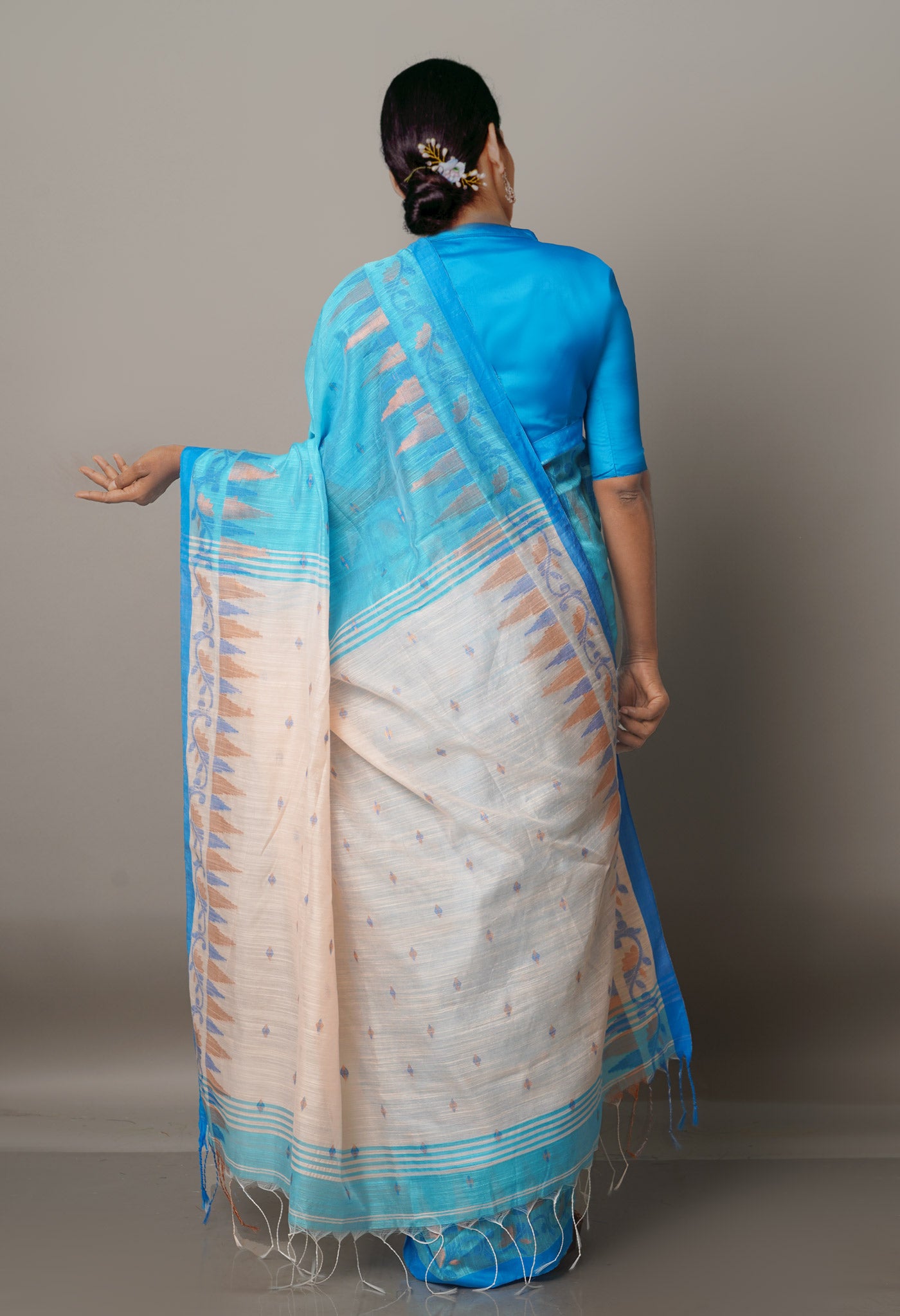 Blue Handloom Jamdhani Bengal Sico Saree-UNM68253