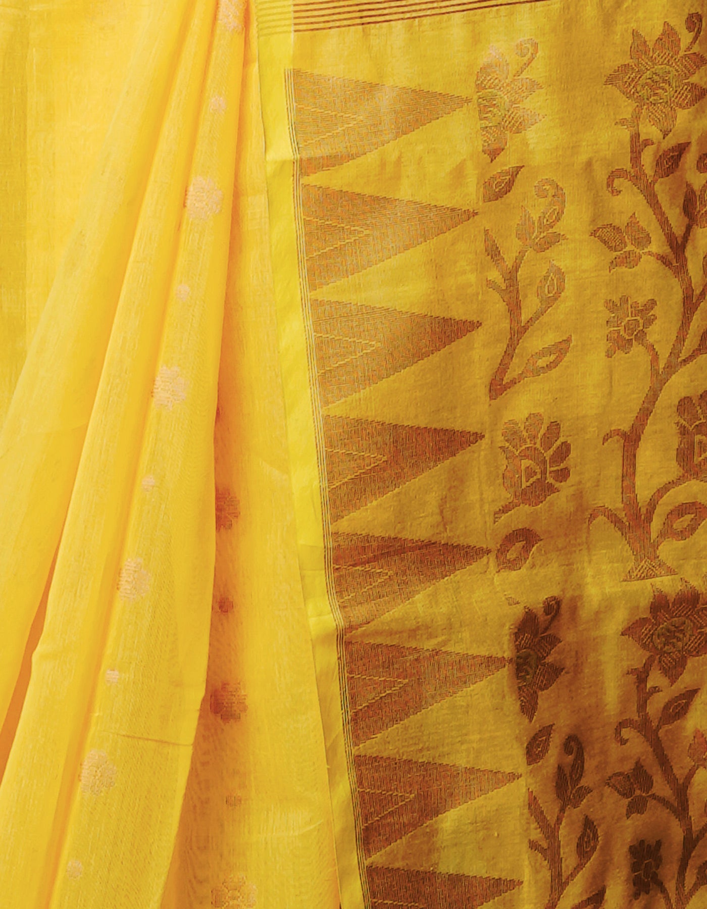 Yellow Handloom Jamdhani Bengal Sico Saree-UNM68277