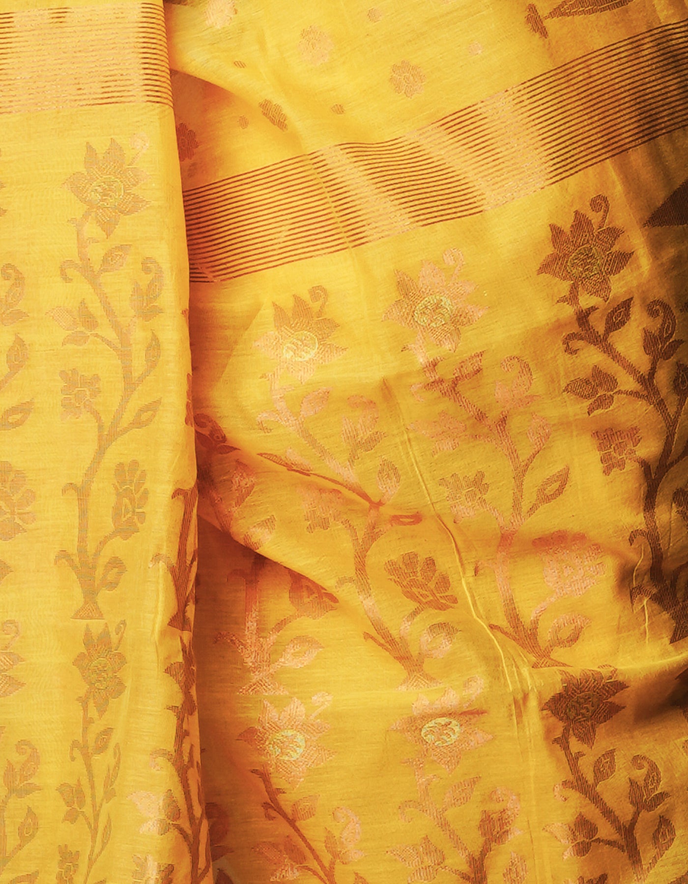 Yellow Handloom Jamdhani Bengal Sico Saree-UNM68277