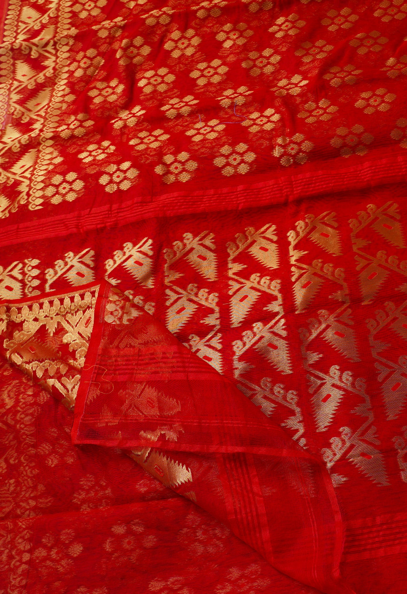 Red Handloom Jamdhani Bengal Sico Saree-UNM68289