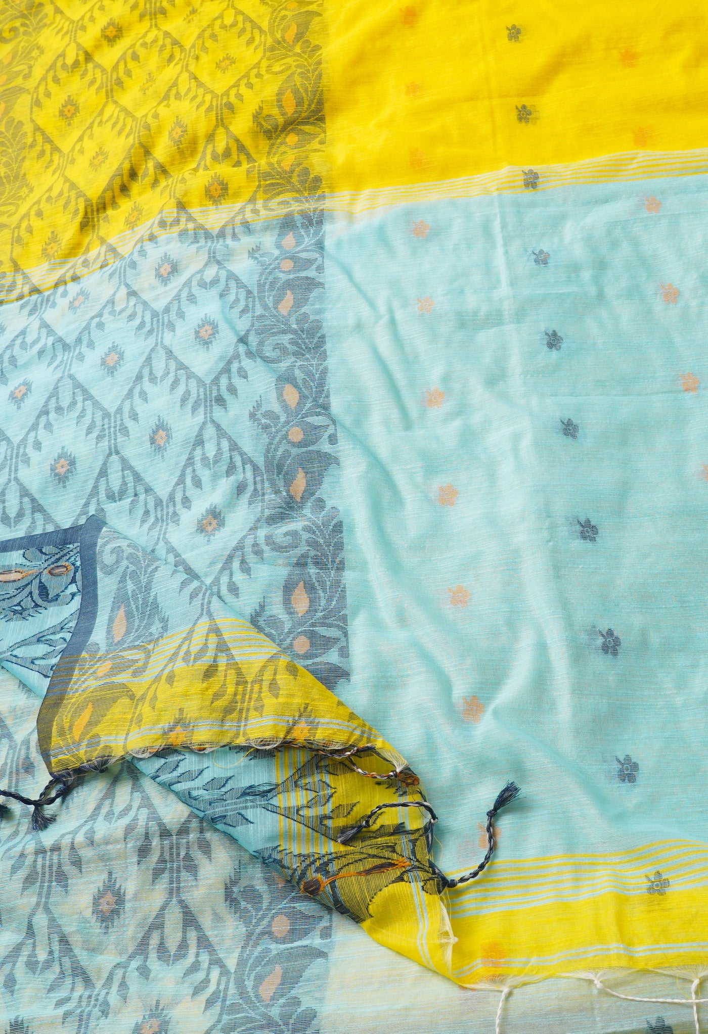 Yellow Handloom Jamdhani Bengal Sico Saree-UNM68295