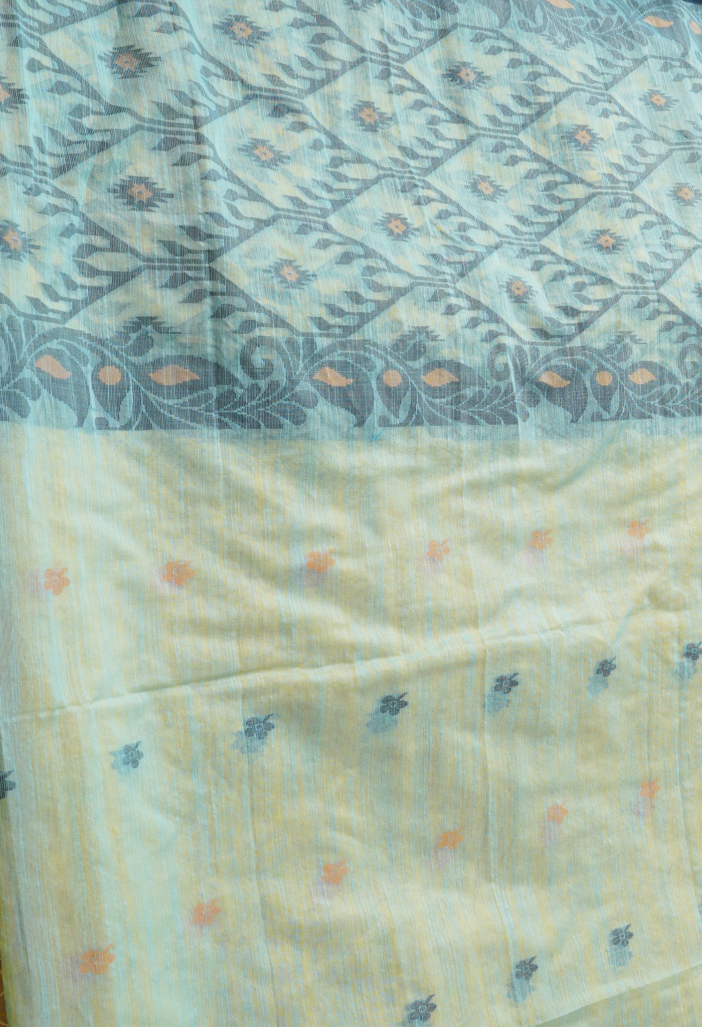 Yellow Handloom Jamdhani Bengal Sico Saree-UNM68295