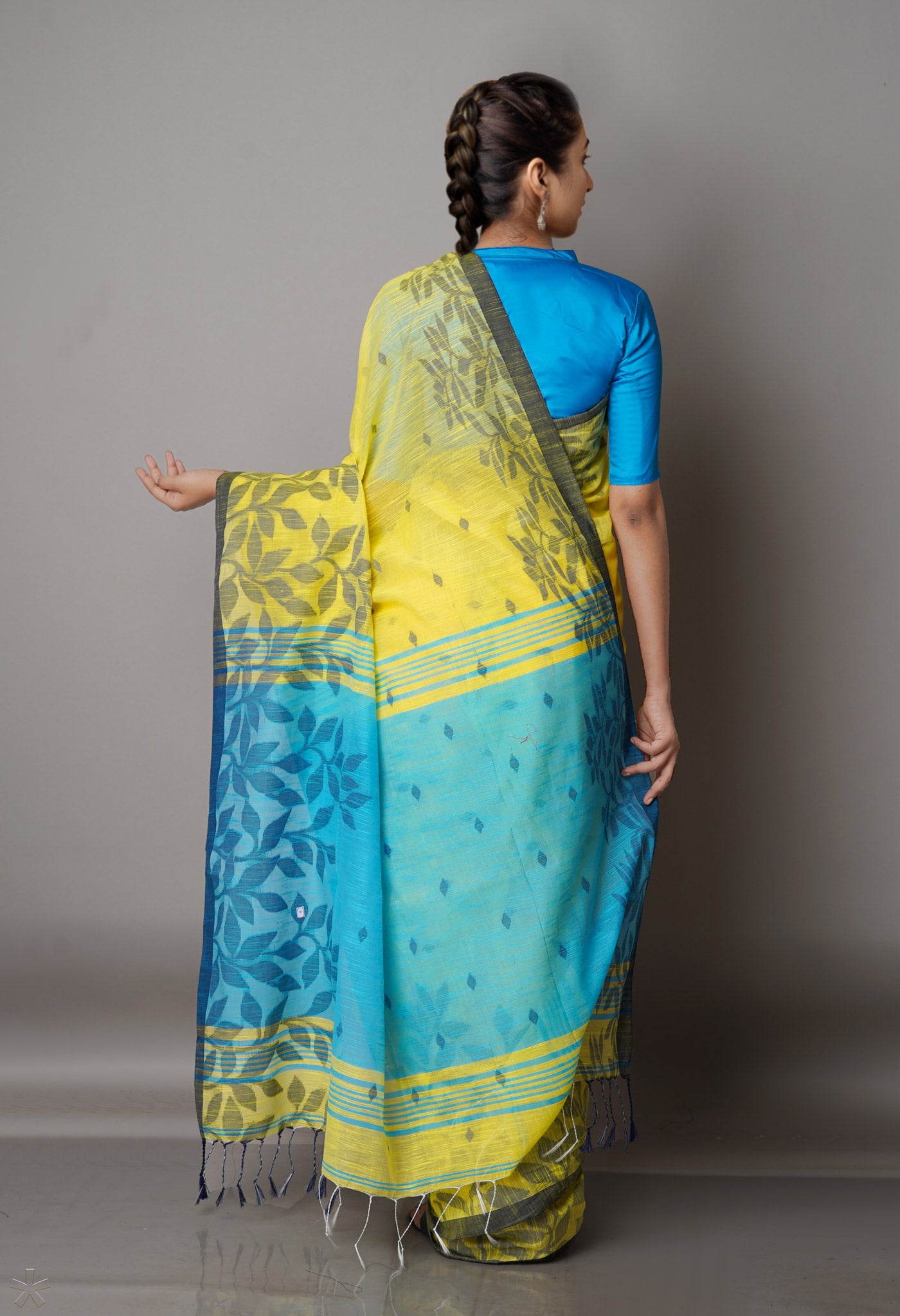 Lemon Yellow Handloom Jamdhani Bengal Sico Saree-UNM68302