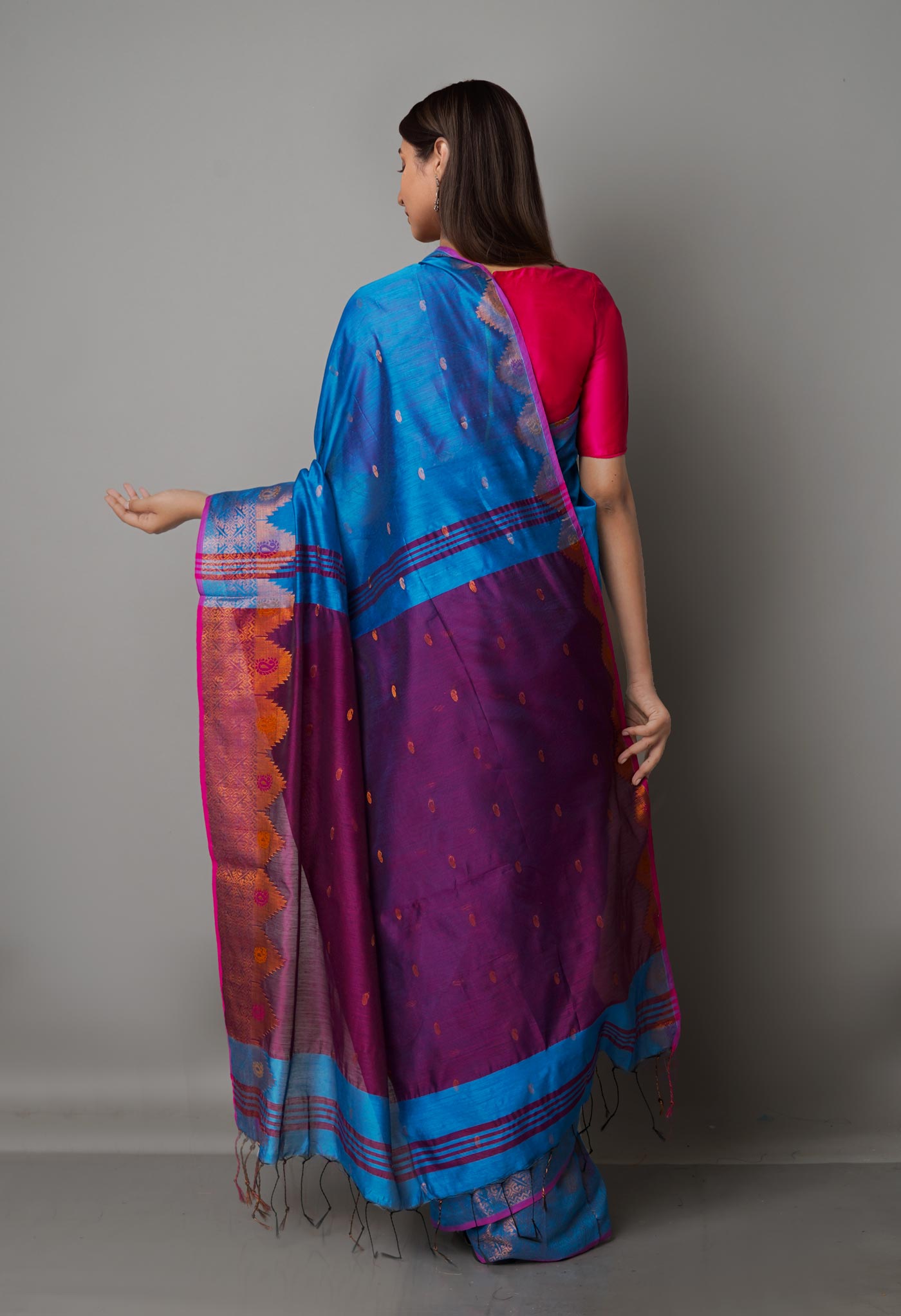 Blue Handloom Jamdhani Bengal Sico Saree-UNM68314