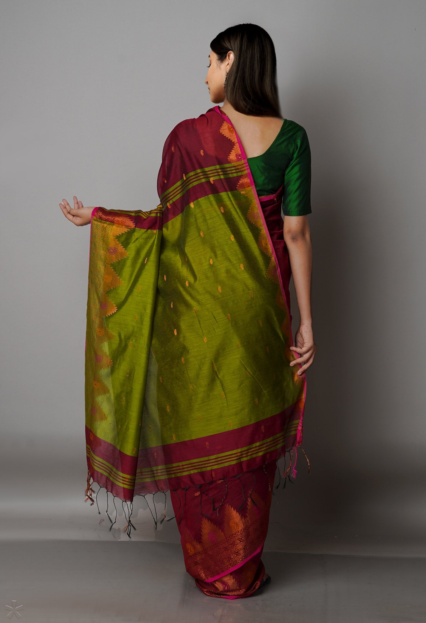 Maroon Handloom Jamdhani Bengal Sico Saree-UNM68317