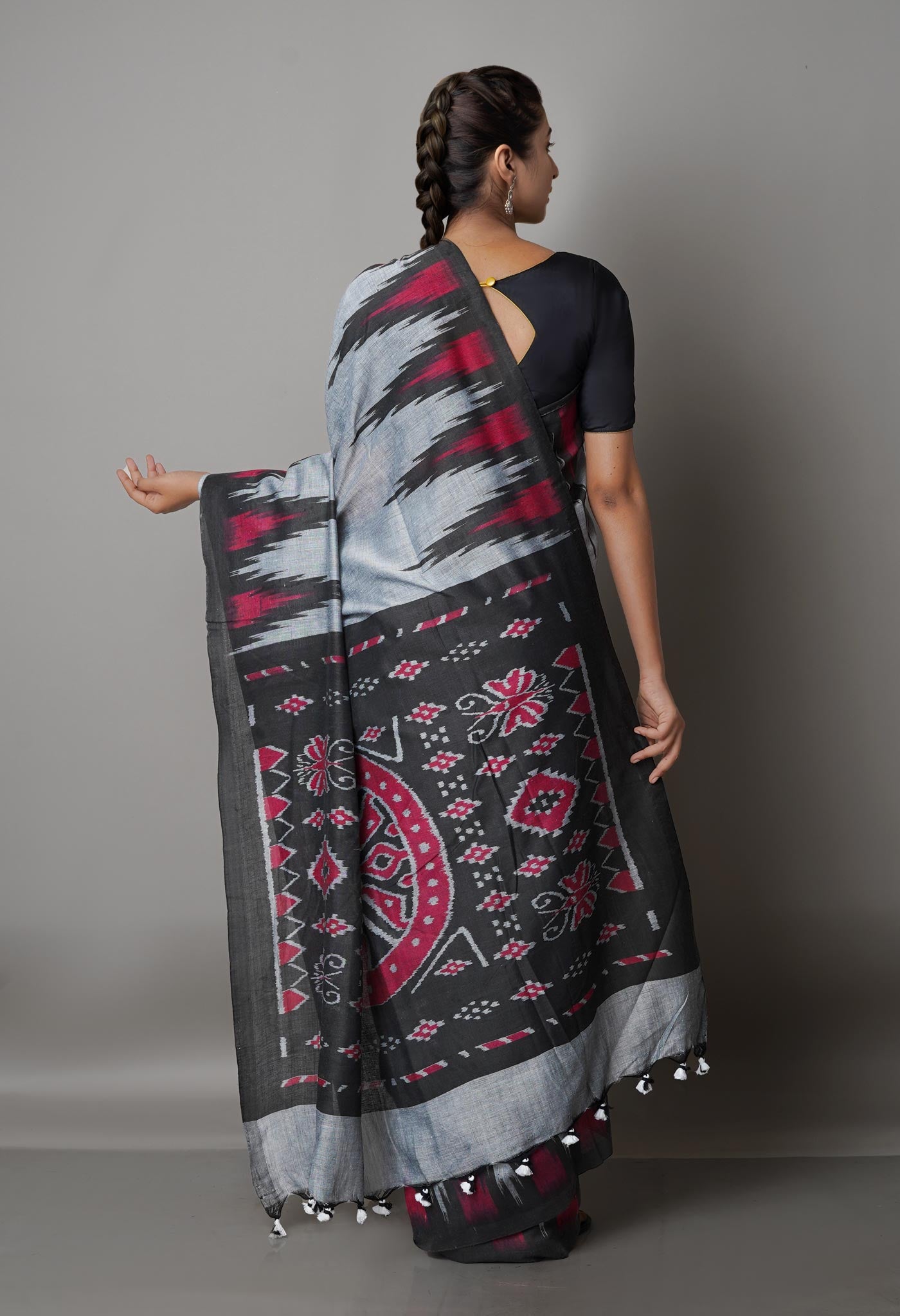 Light Grey Handloom Jamdhani Bengal Sico Saree-UNM68337