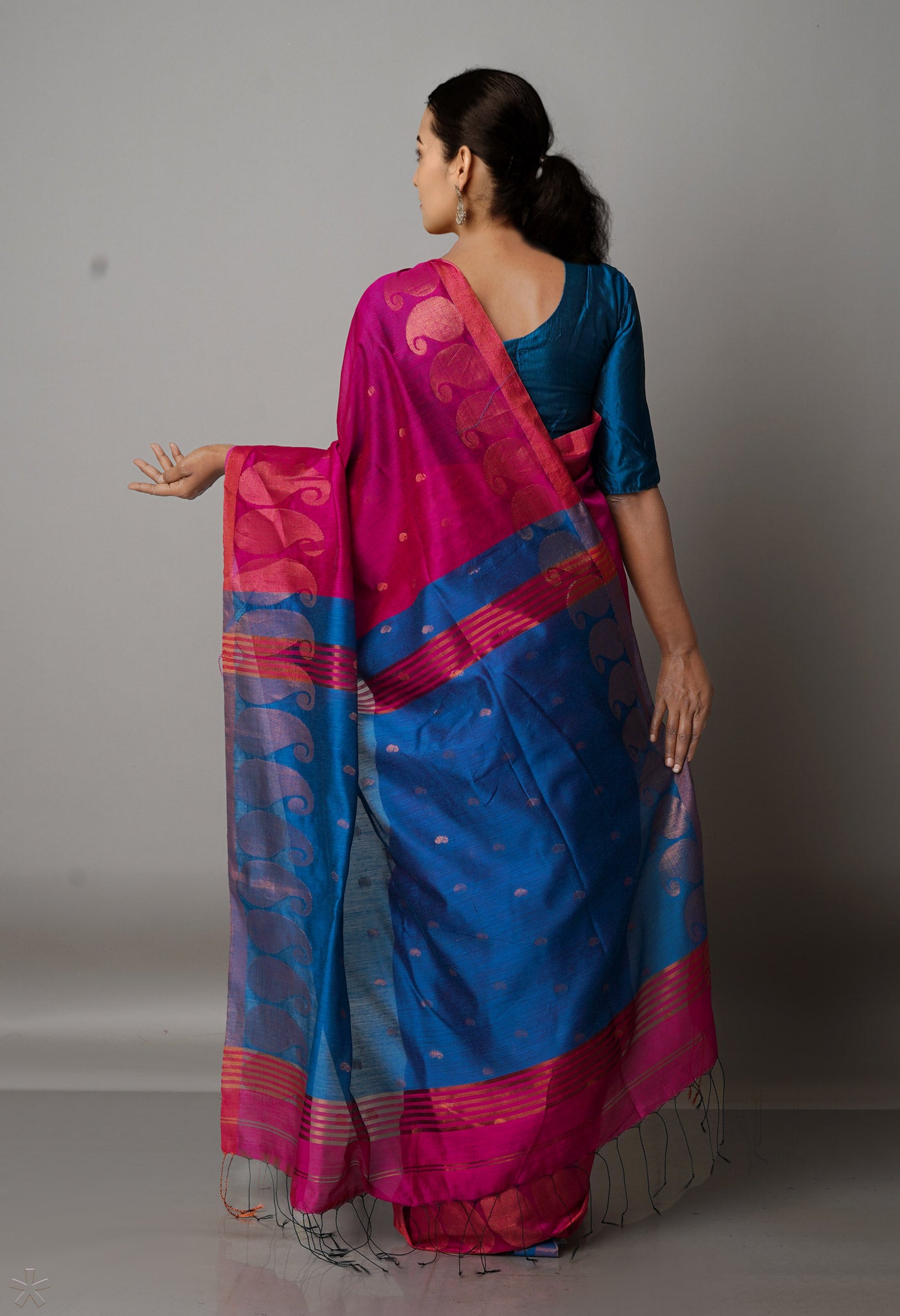 Fuchsia Red Pink Handloom Jamdhani Bengal Sico Saree-UNM68348