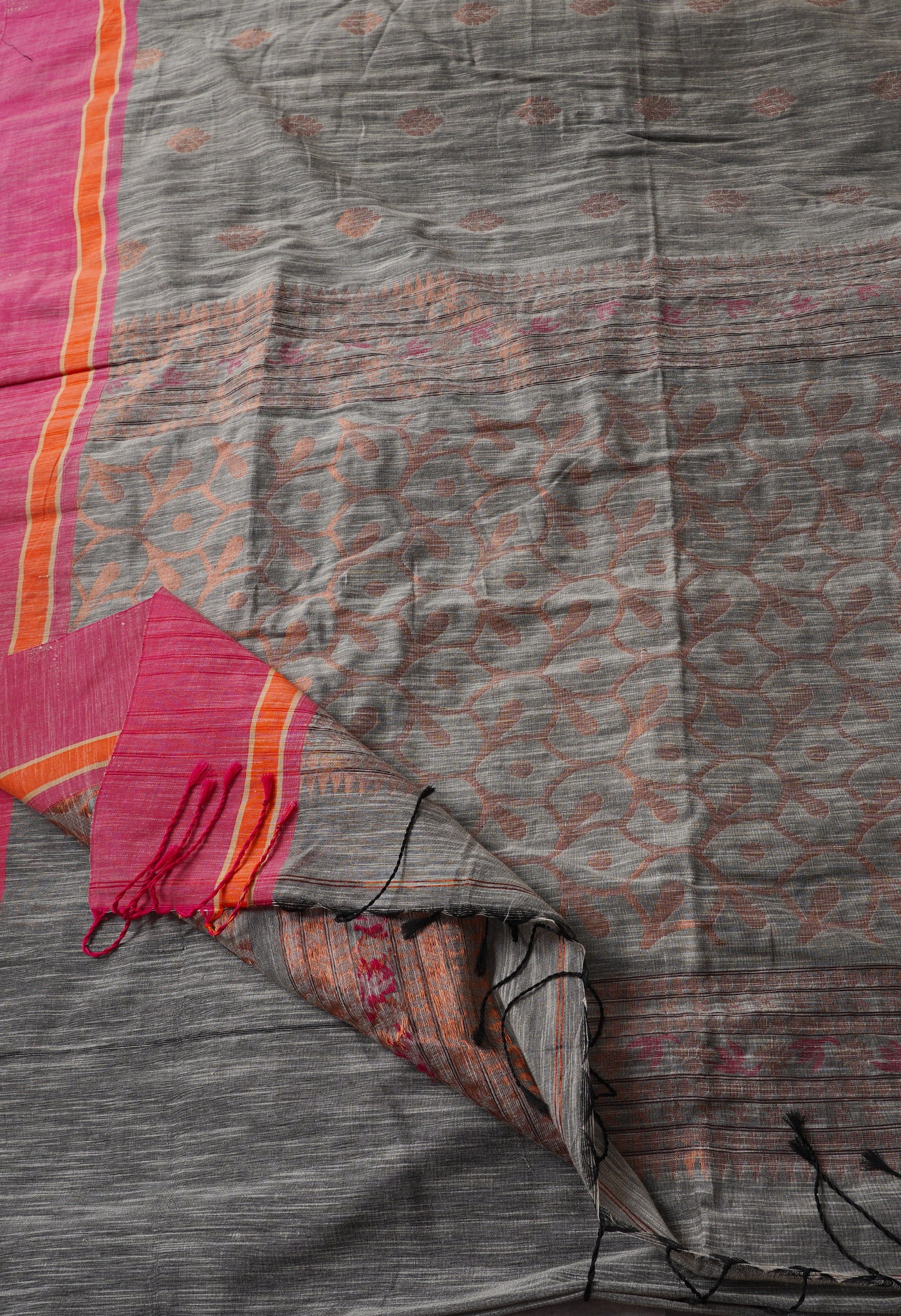 Light Grey Handloom Jamdhani Bengal Sico Saree-UNM68365