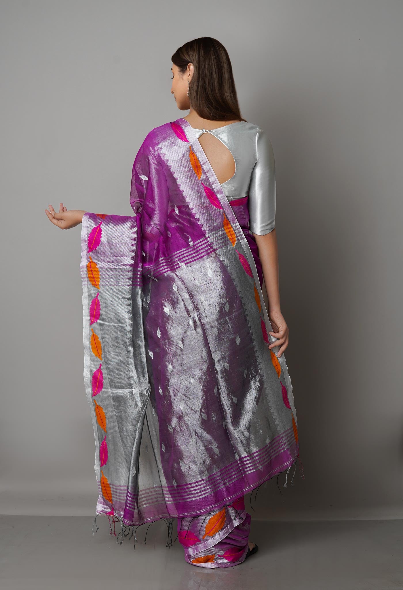 Purple Handloom Jamdhani Bengal Sico Saree-UNM68380