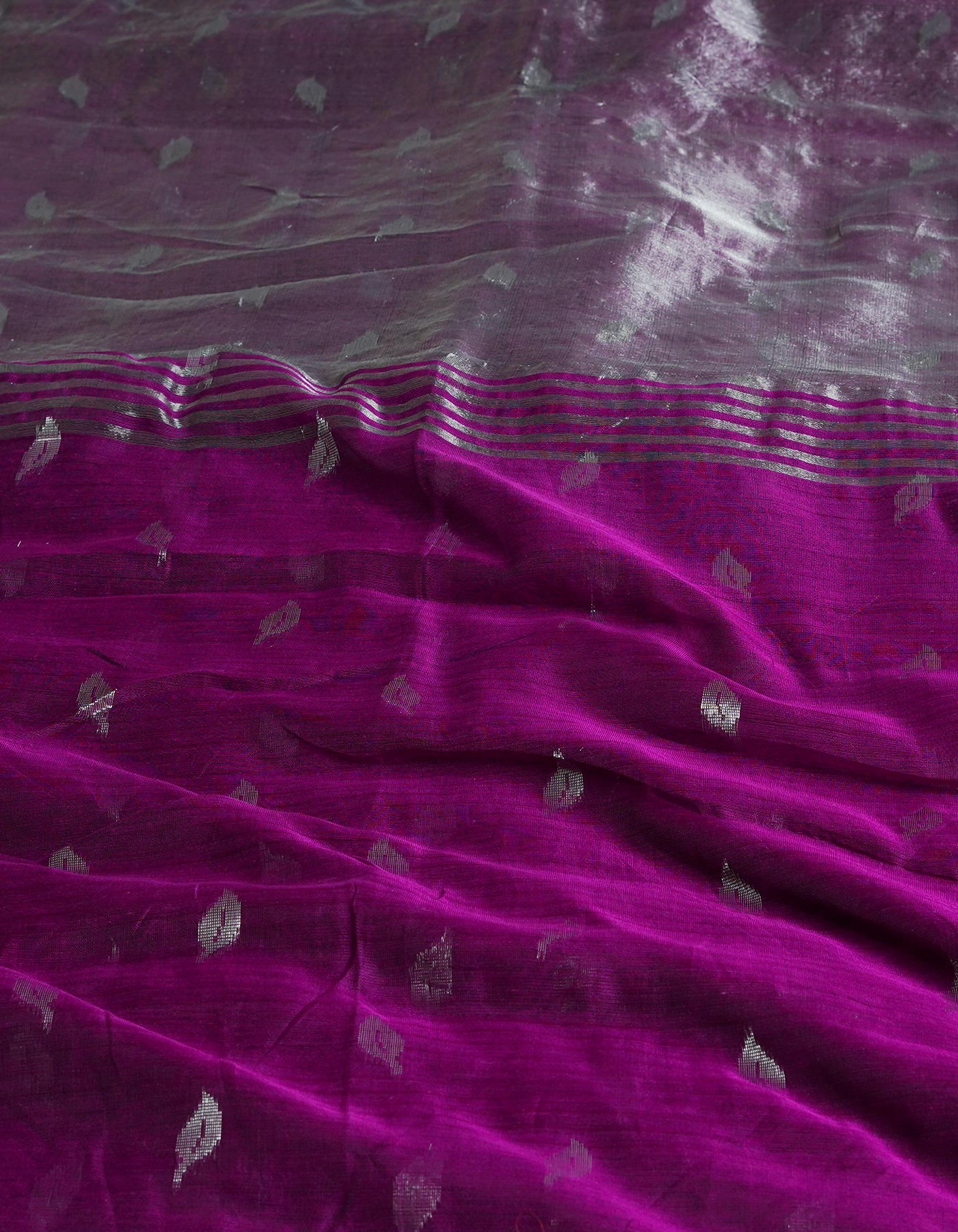 Purple Handloom Jamdhani Bengal Sico Saree-UNM68380